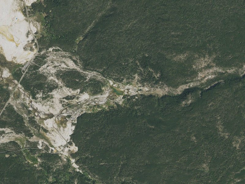 Aerial view of the ground around Black Warrior Group, Shelf Spring