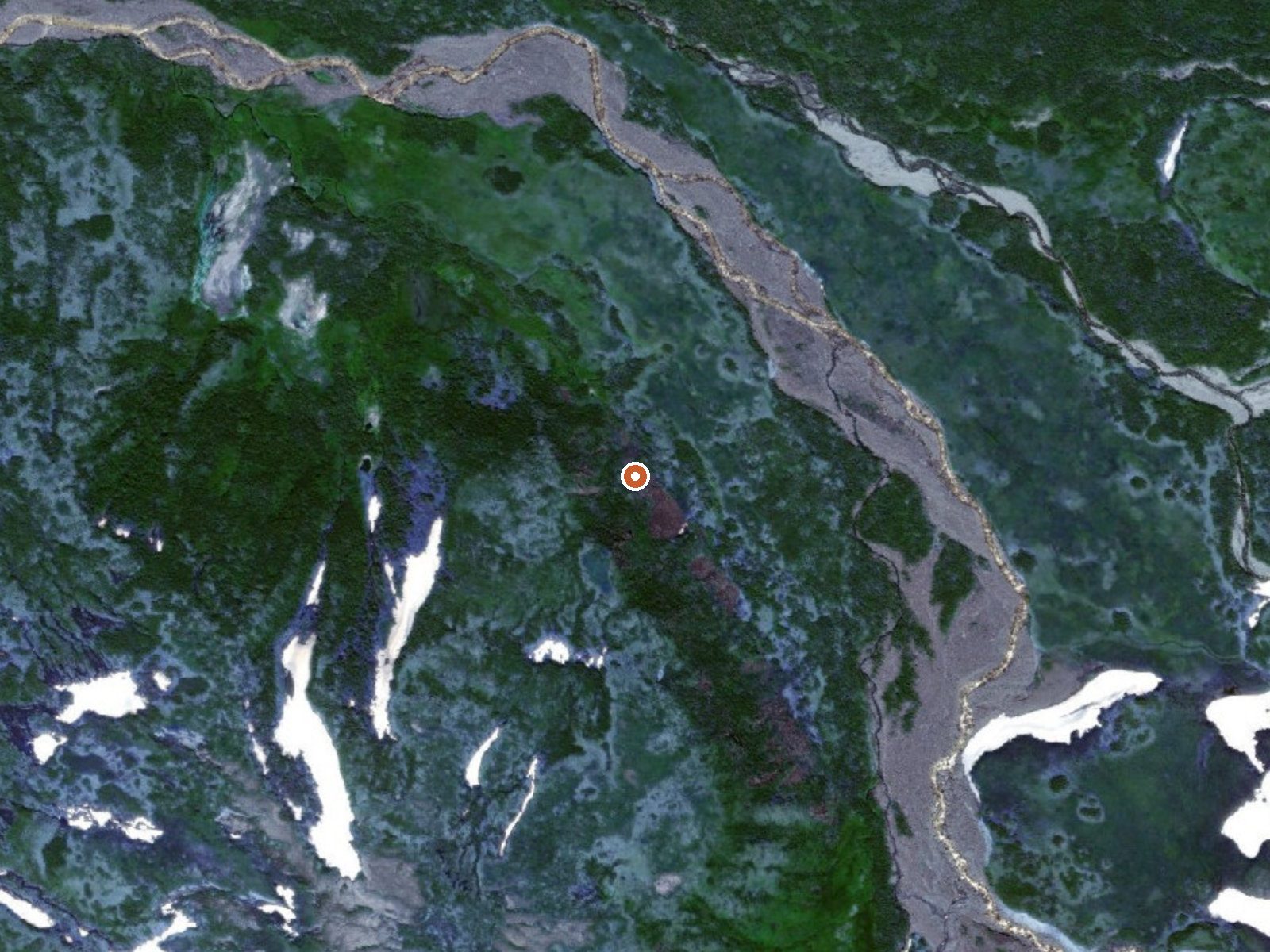 Aerial view of the ground around Hot Spring Near Mother Goose Lake