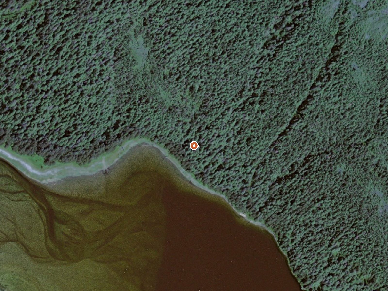 Aerial view of the ground around Hot Spring North Arm Peril Strait