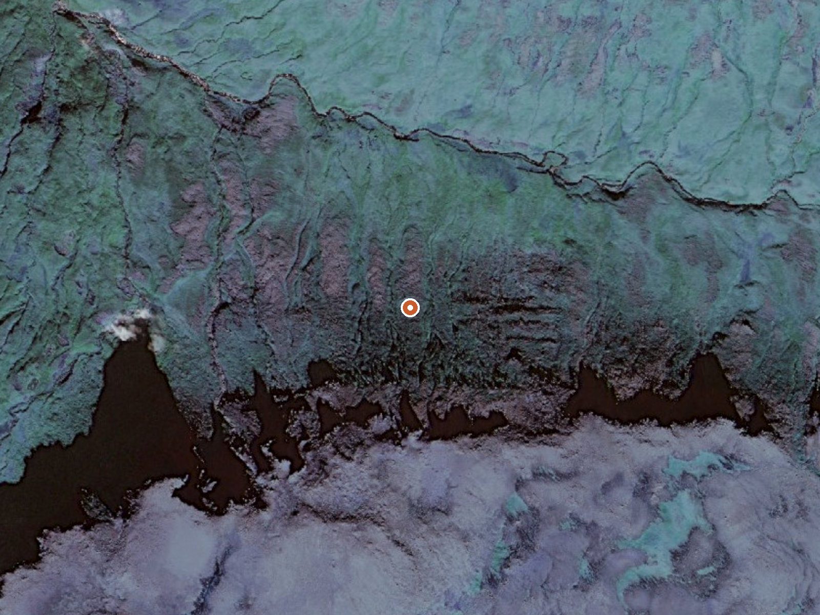 Aerial view of the ground around Hot Springs Near Geyser Bight