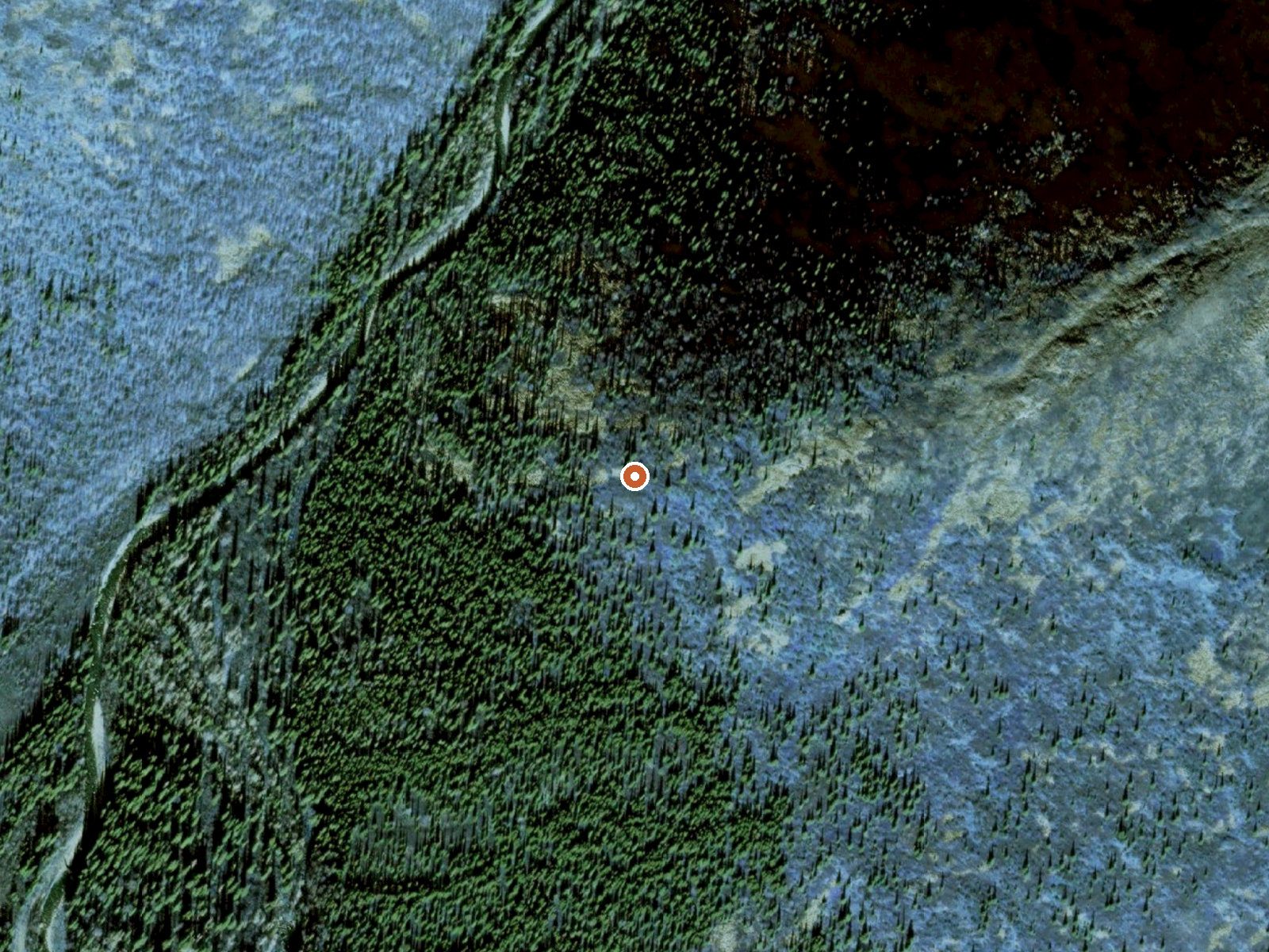 Aerial view of the ground around Hot Springs On Hawk River