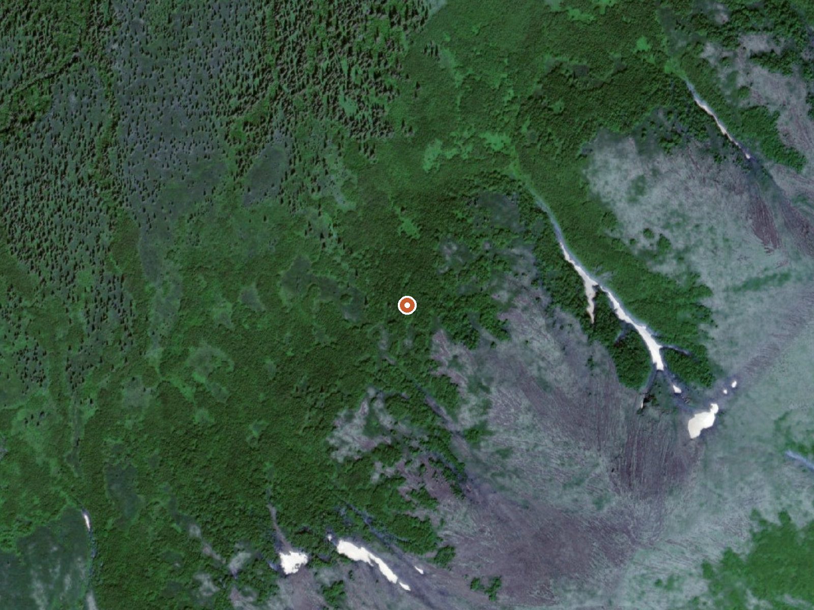 Aerial view of the ground around Hot Springs On Upper Chuilnuk River