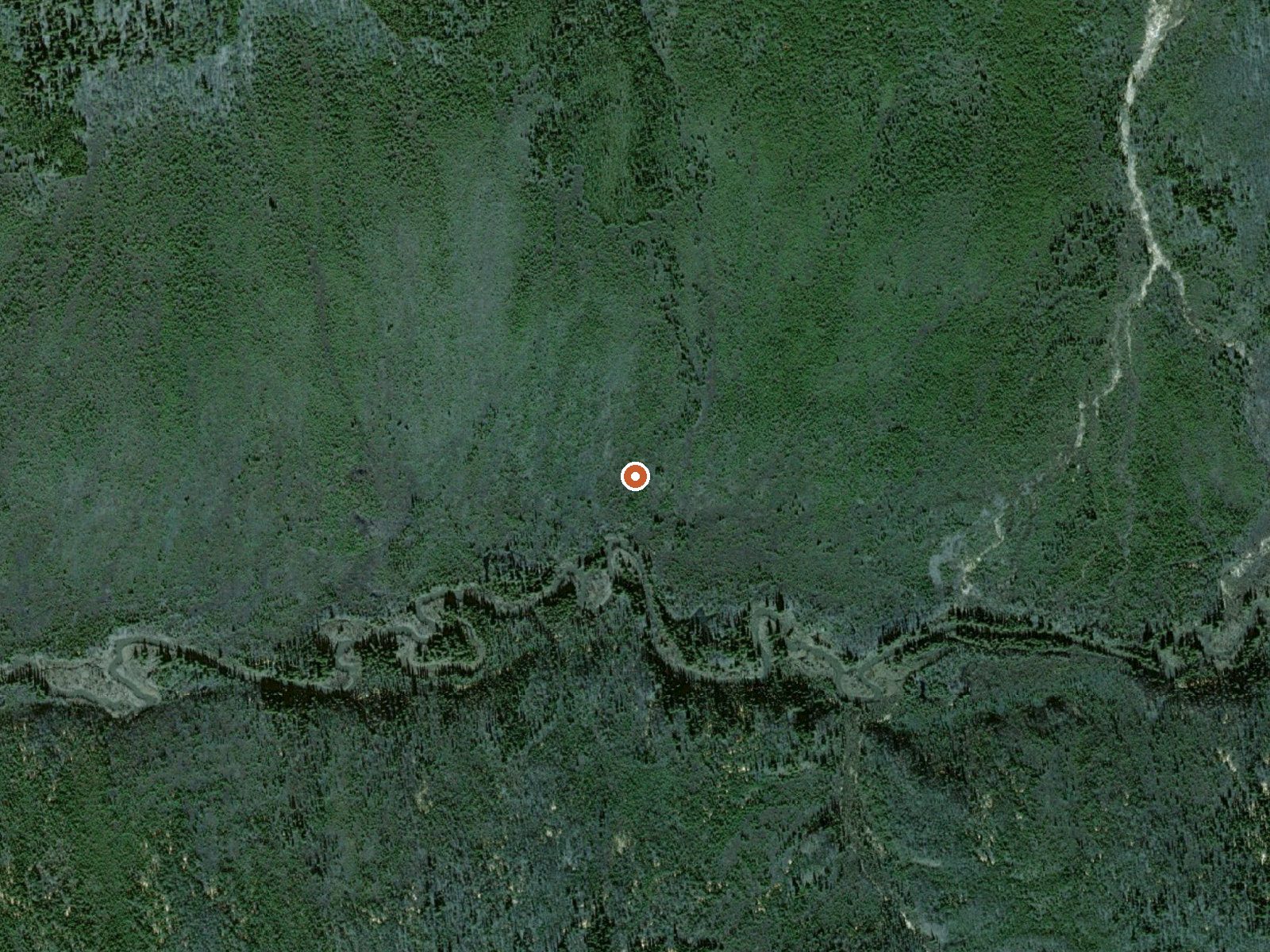 Aerial view of the ground around Deniktow Ridge Hot Springs