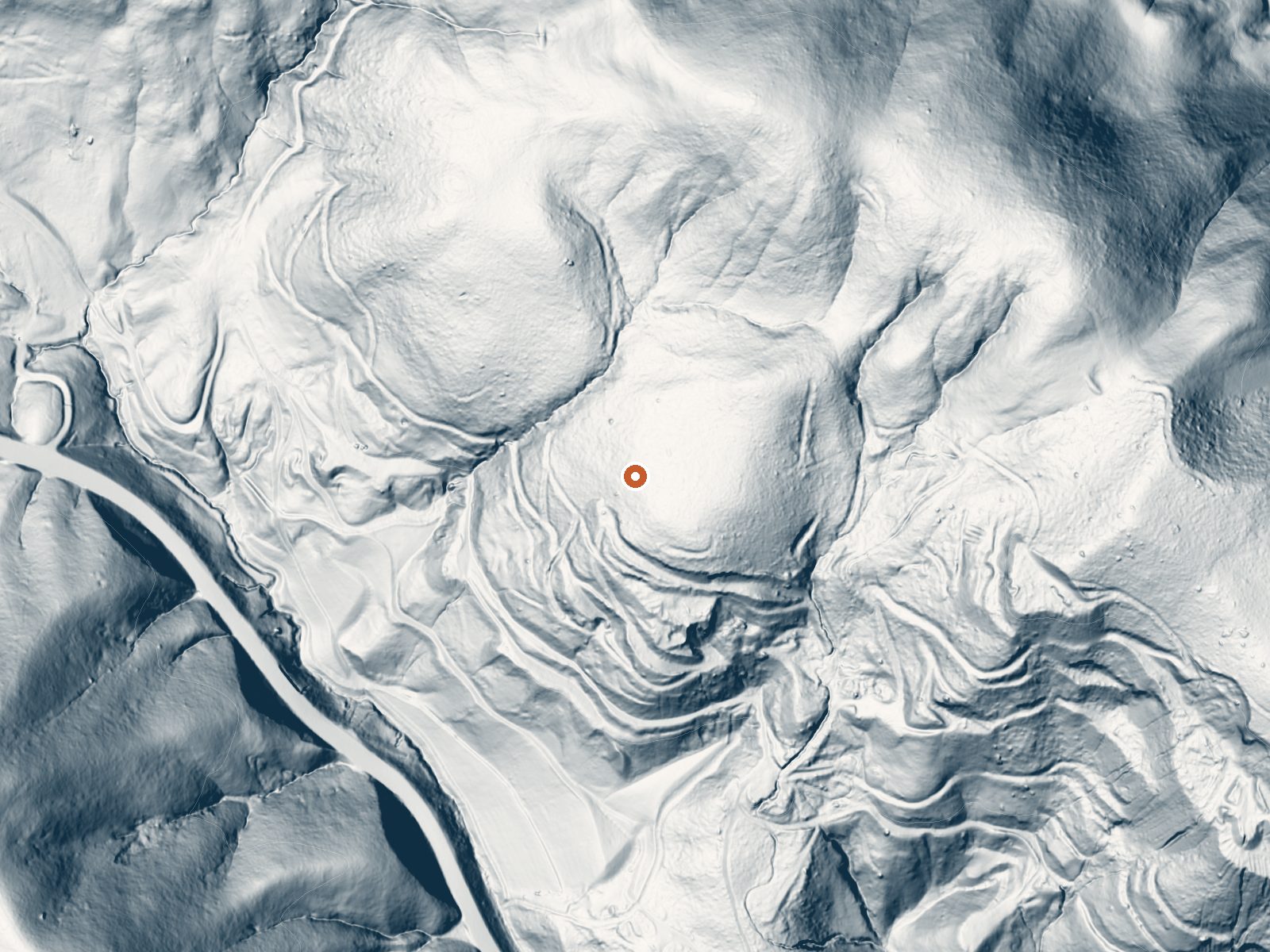 LiDAR bare-earth view of the same ground around Abbott Mine