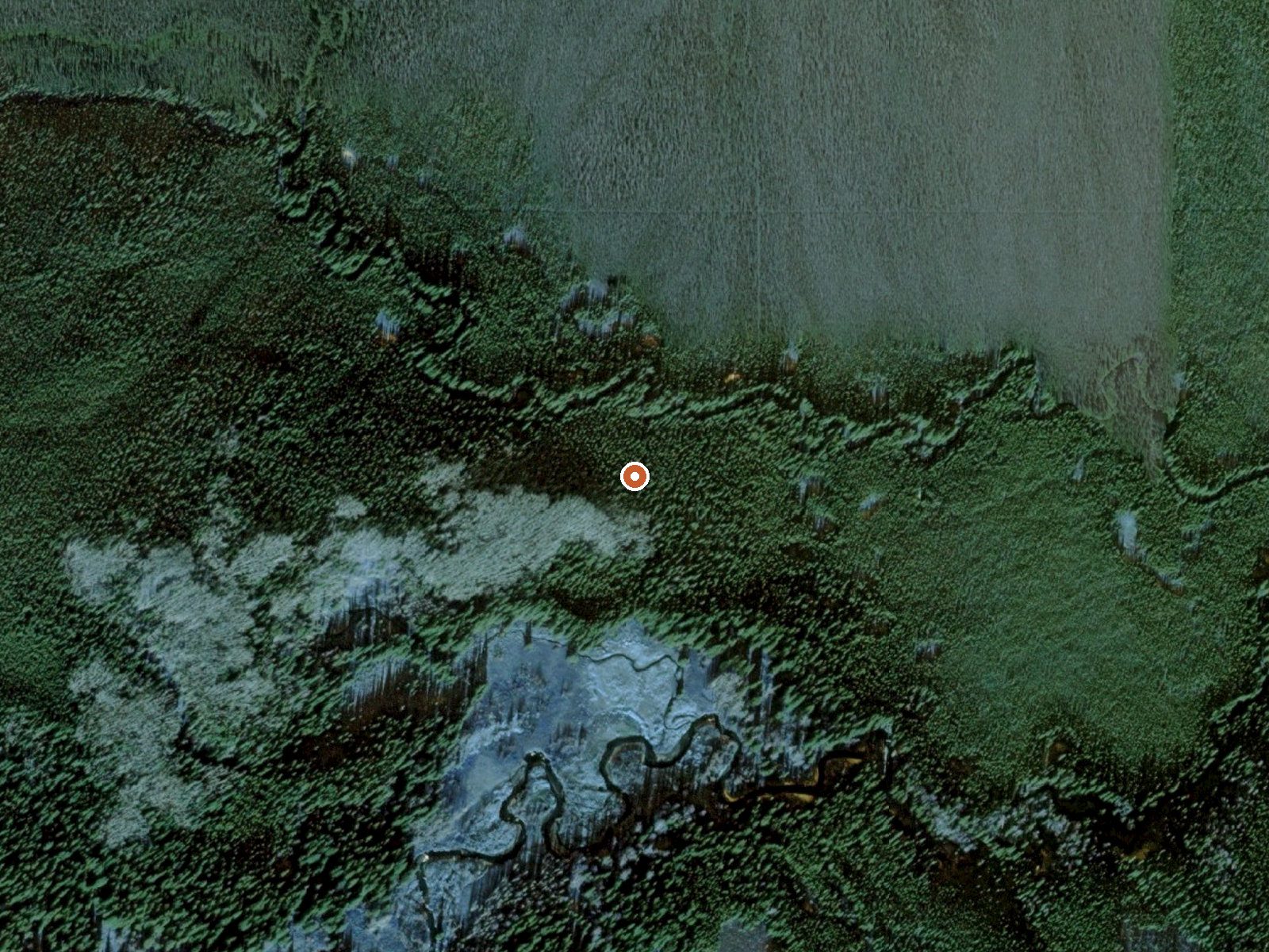Aerial view of the ground around Ray River Hot Spring