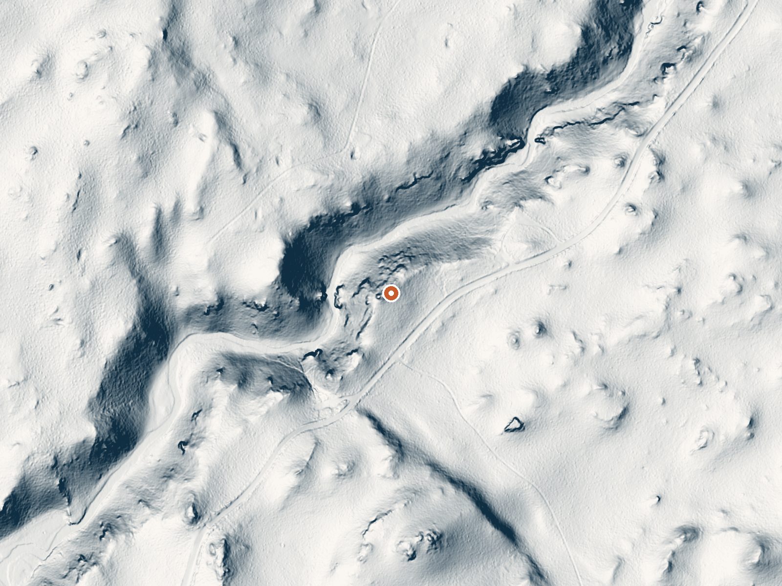 LiDAR bare-earth view of the same ground around Hot Creek Springs