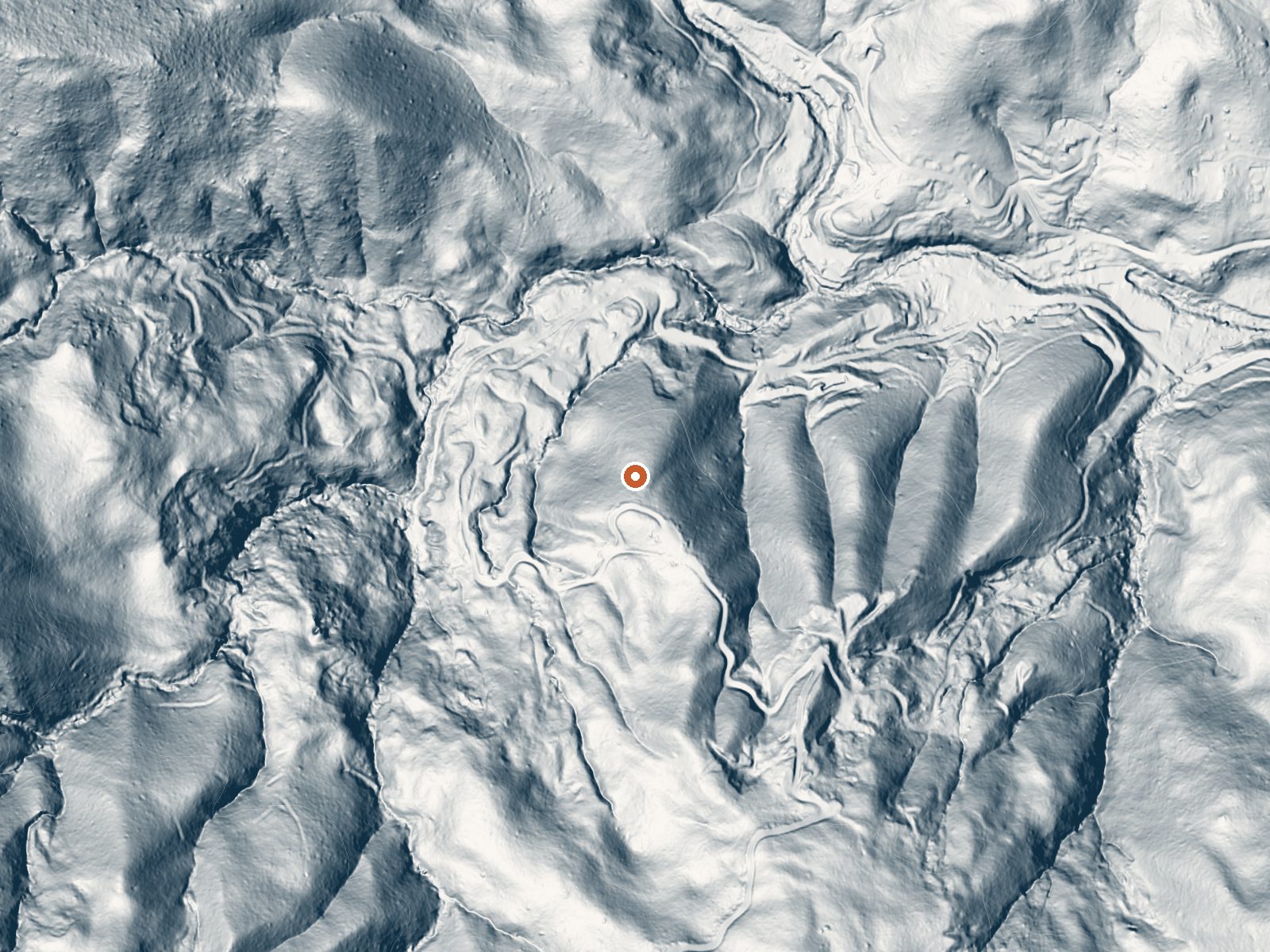 LiDAR bare-earth view of the same ground around Anderson Springs