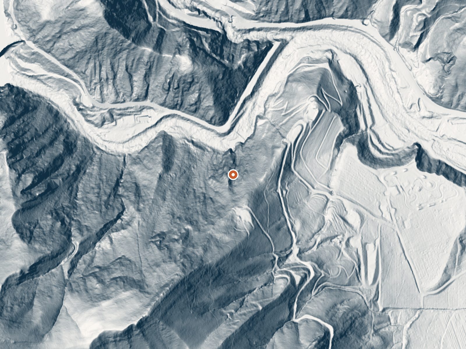 LiDAR bare-earth view of the same ground around Matilija Hot Springs