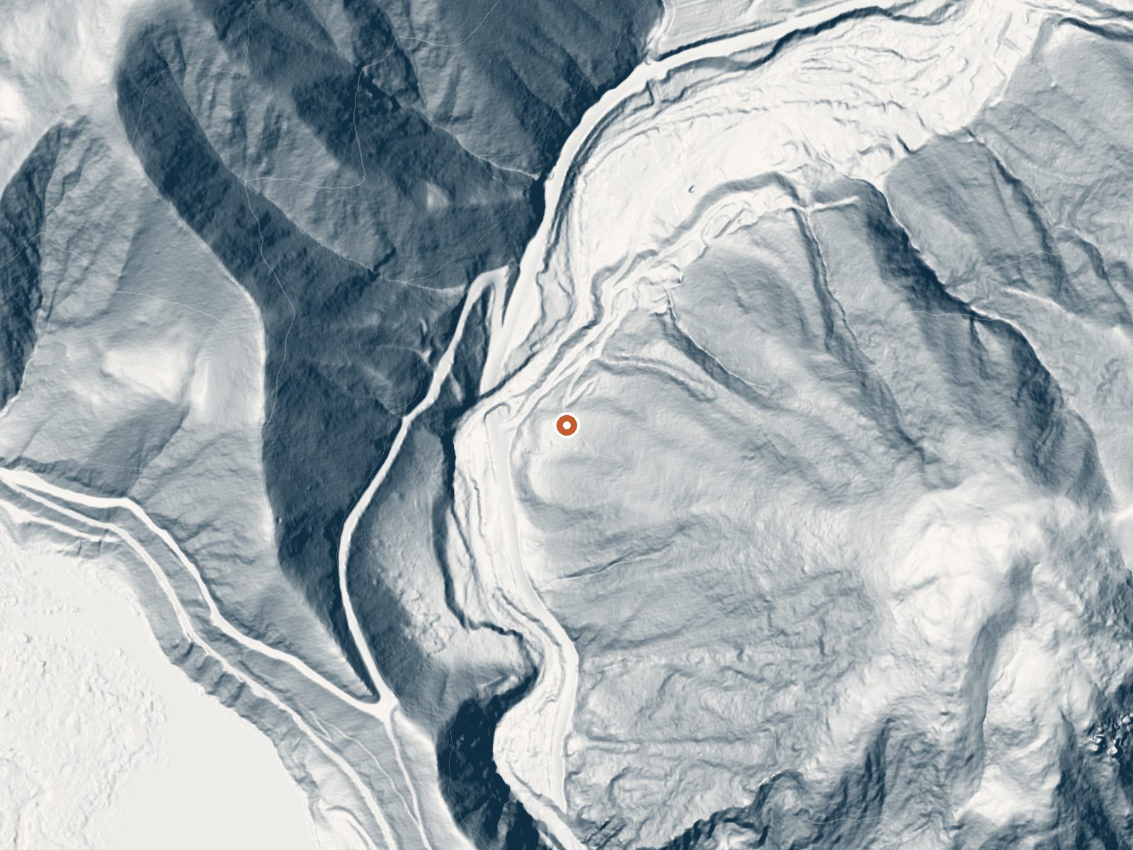 LiDAR bare-earth view of the same ground around Matilija Hot Springs