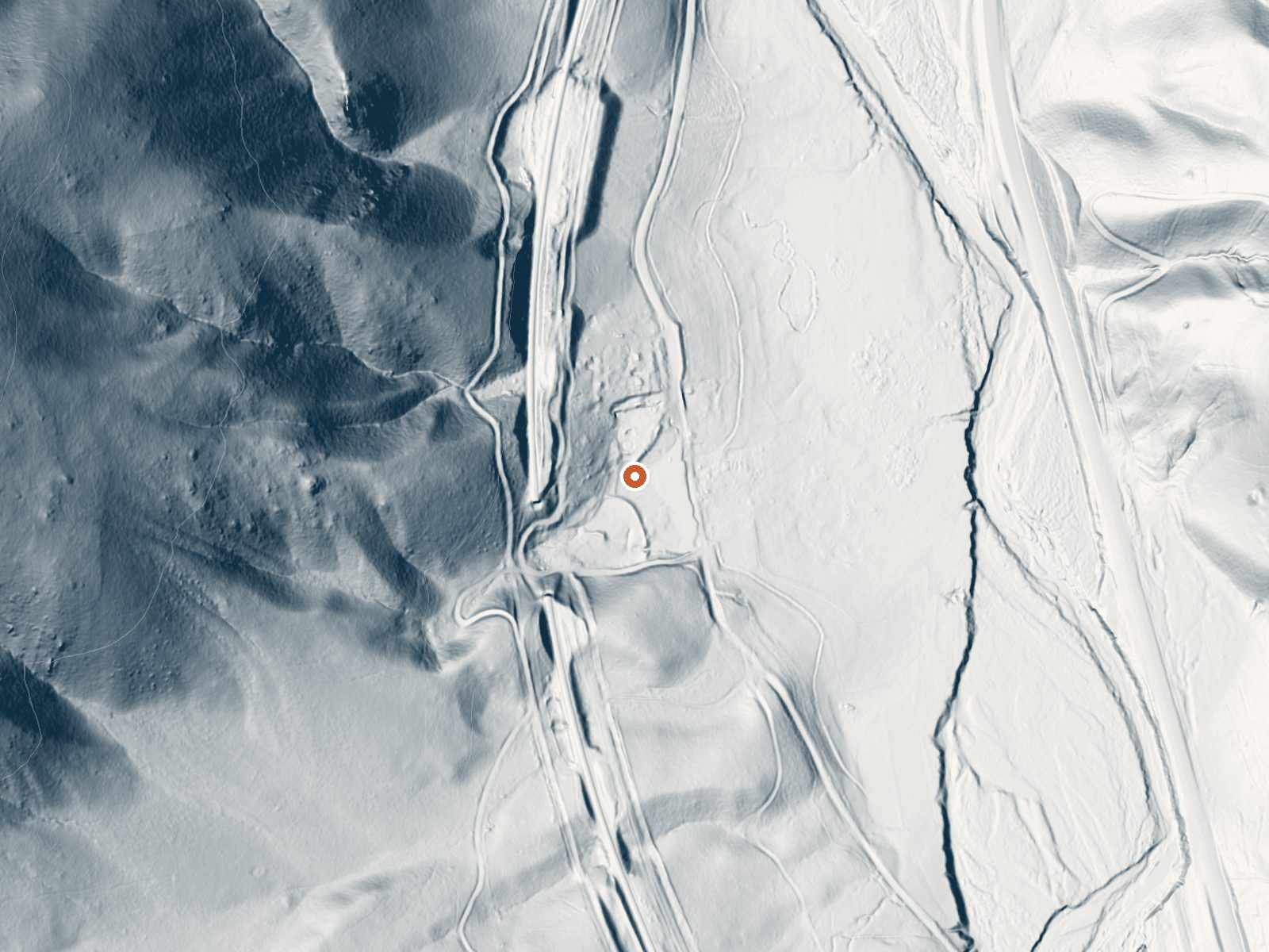 LiDAR bare-earth view of the same ground around Zamboni Hot Springs