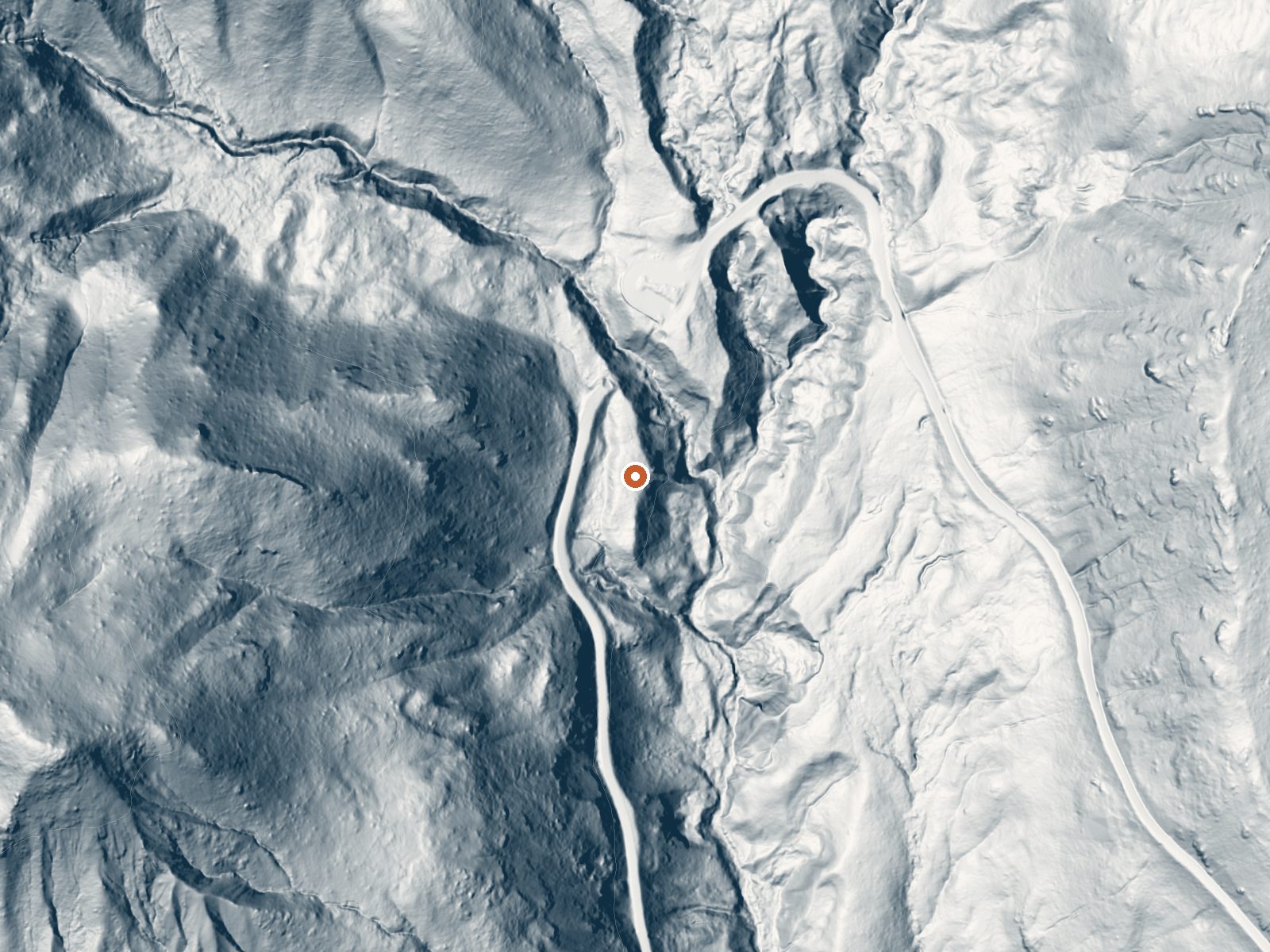 LiDAR bare-earth view of the same ground around Sulphur Works, Tophet Hot Springs