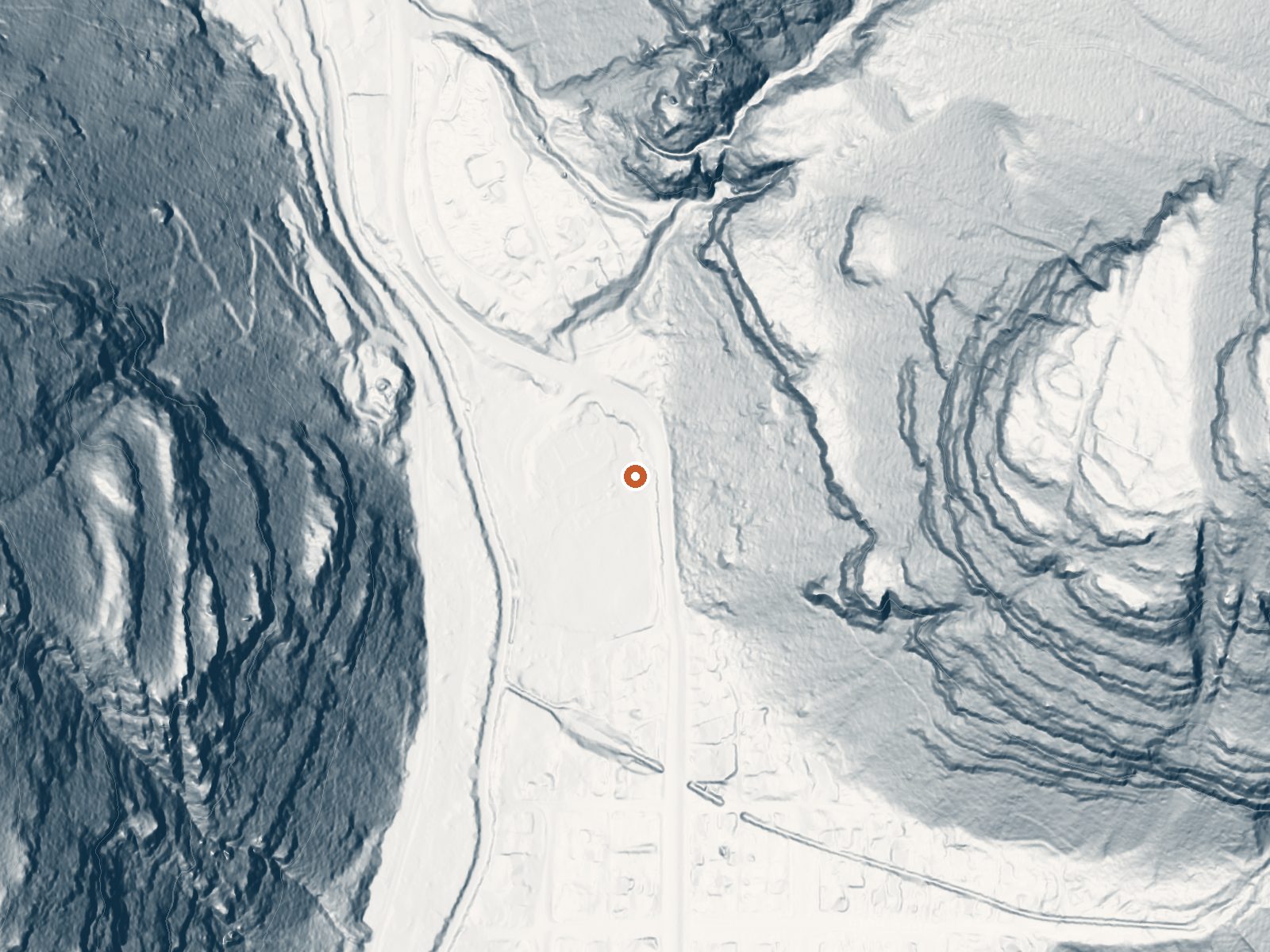 LiDAR bare-earth view of the same ground around Ouray Hot Springs Pool