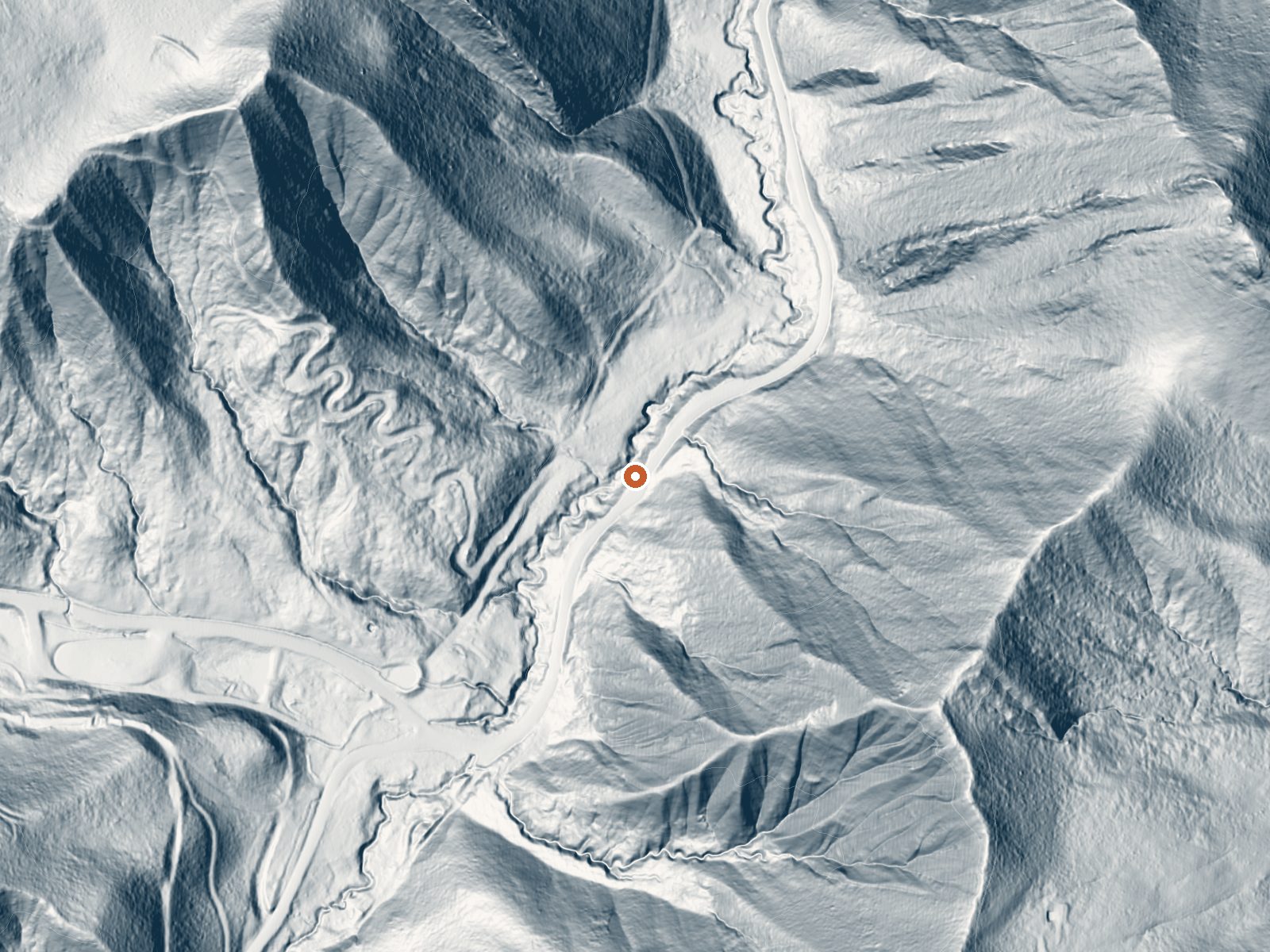 LiDAR bare-earth view of the same ground around South Canyon Hot Springs