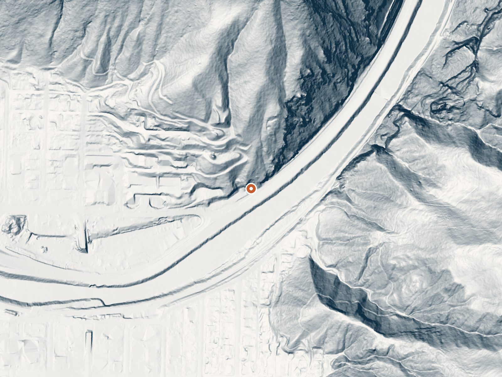 LiDAR bare-earth view of the same ground around Yampah Hot Springs Vapor Caves