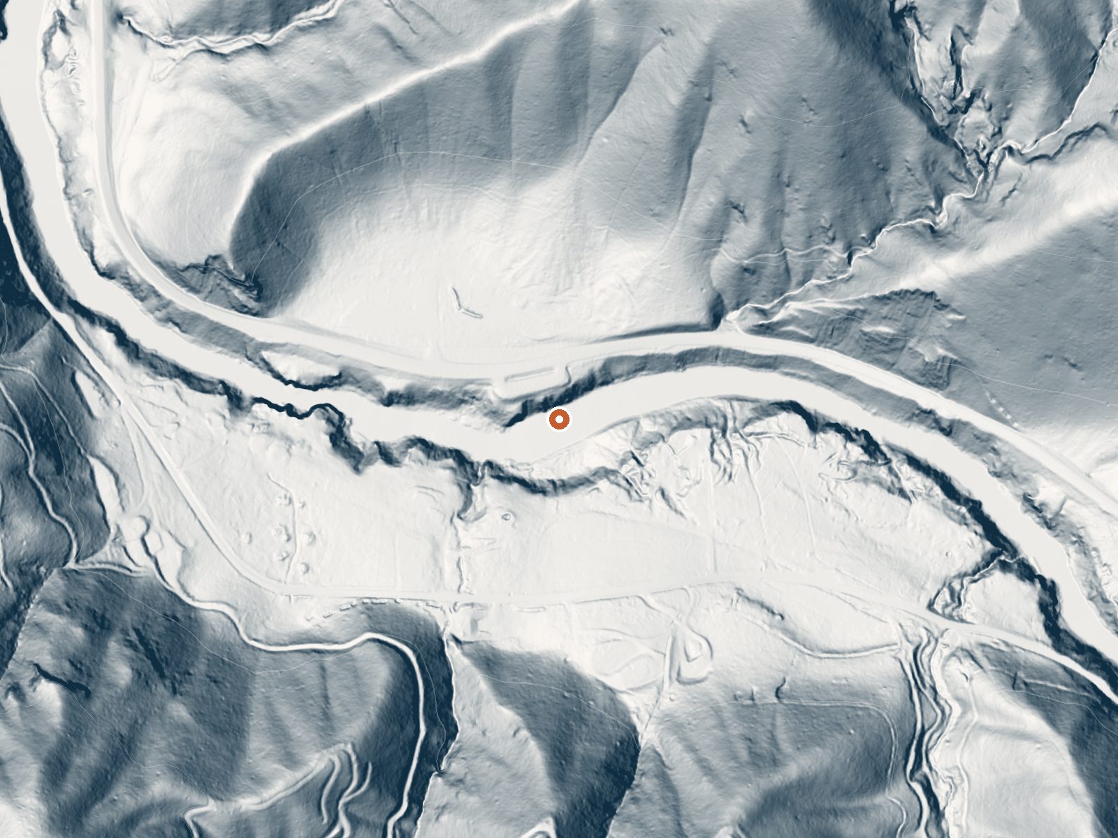 LiDAR bare-earth view of the same ground around Hot Spring Campground