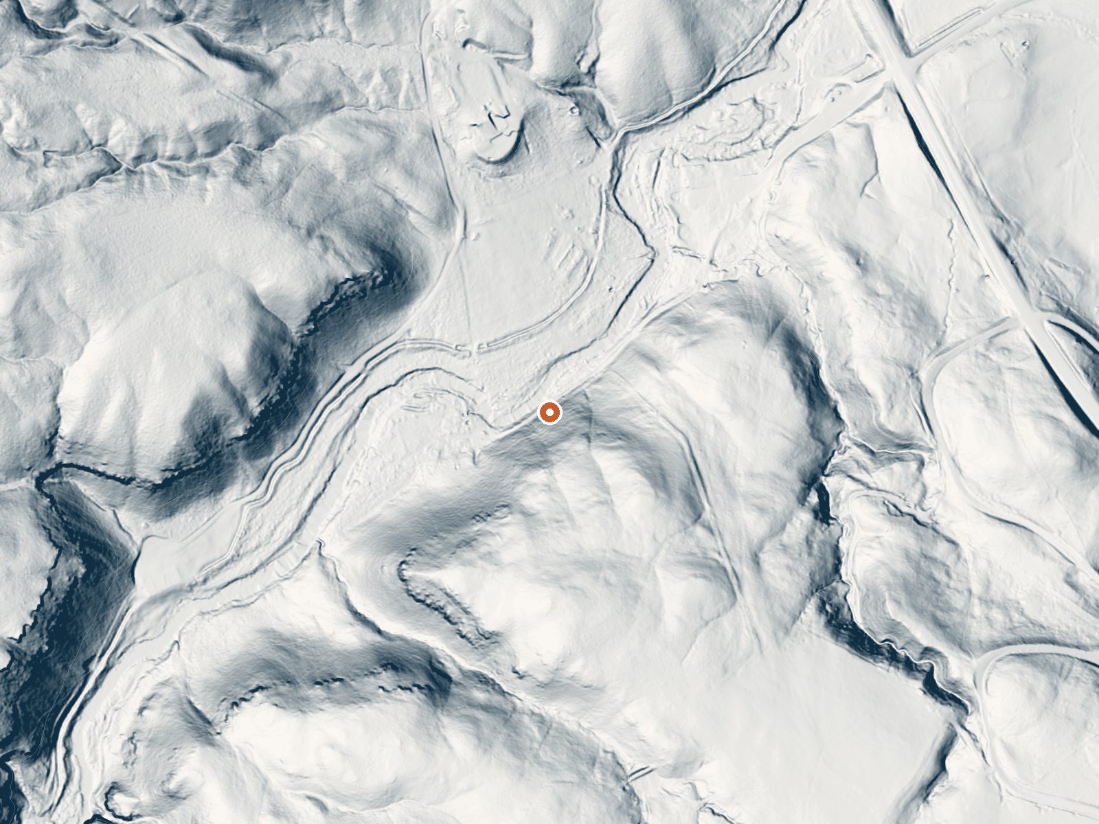 LiDAR bare-earth view of the same ground around Hot Sulphur (Miracle Hot) Springs