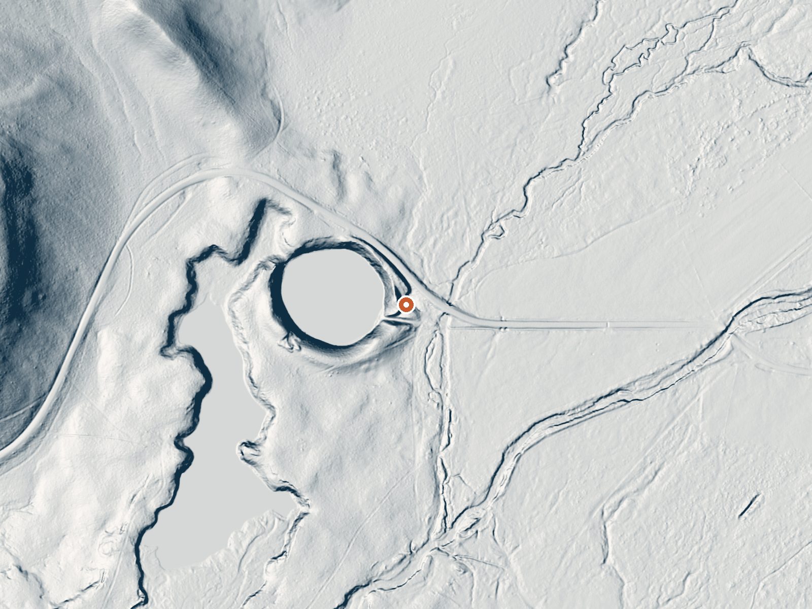 LiDAR bare-earth view of the same ground around Hot Sulphur Lake