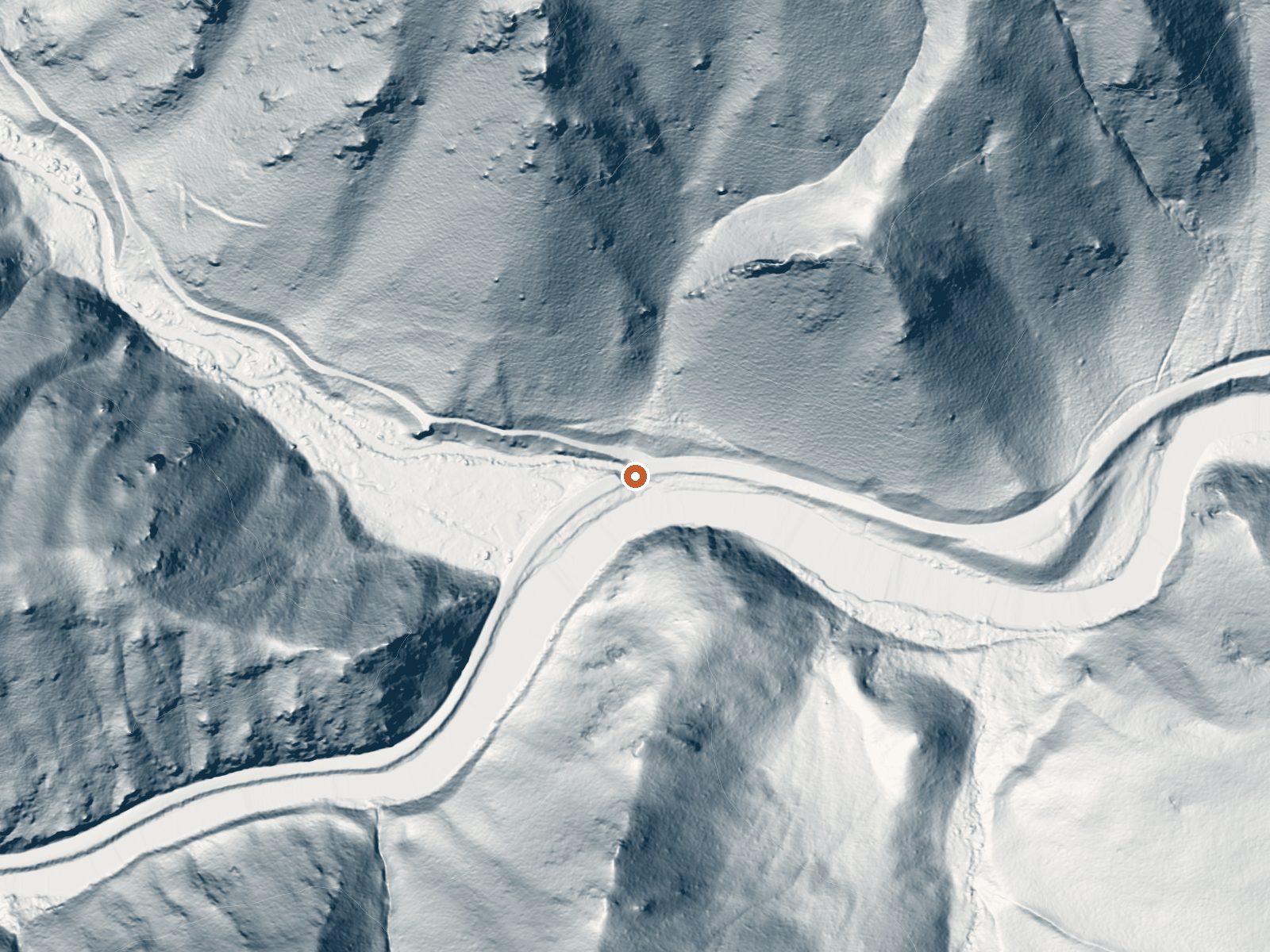 LiDAR bare-earth view of the same ground around Basin Creek Hot Spring