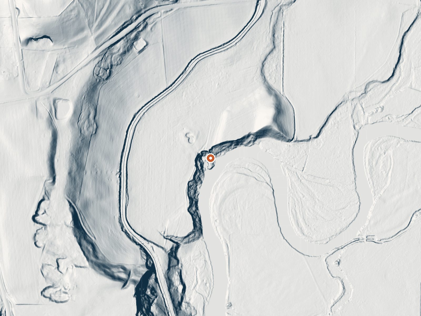LiDAR bare-earth view of the same ground around Battle Creek Hot Springs