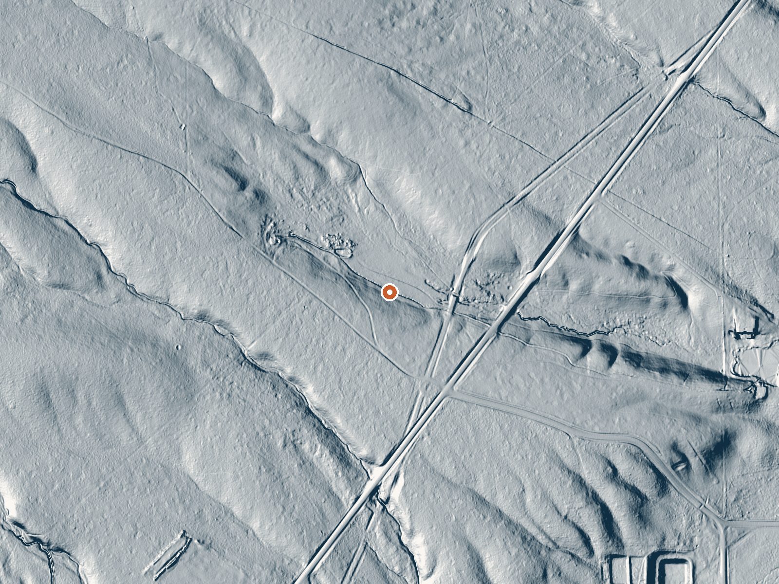 LiDAR bare-earth view of the same ground around Blm Well (Frazier Hot Spring)