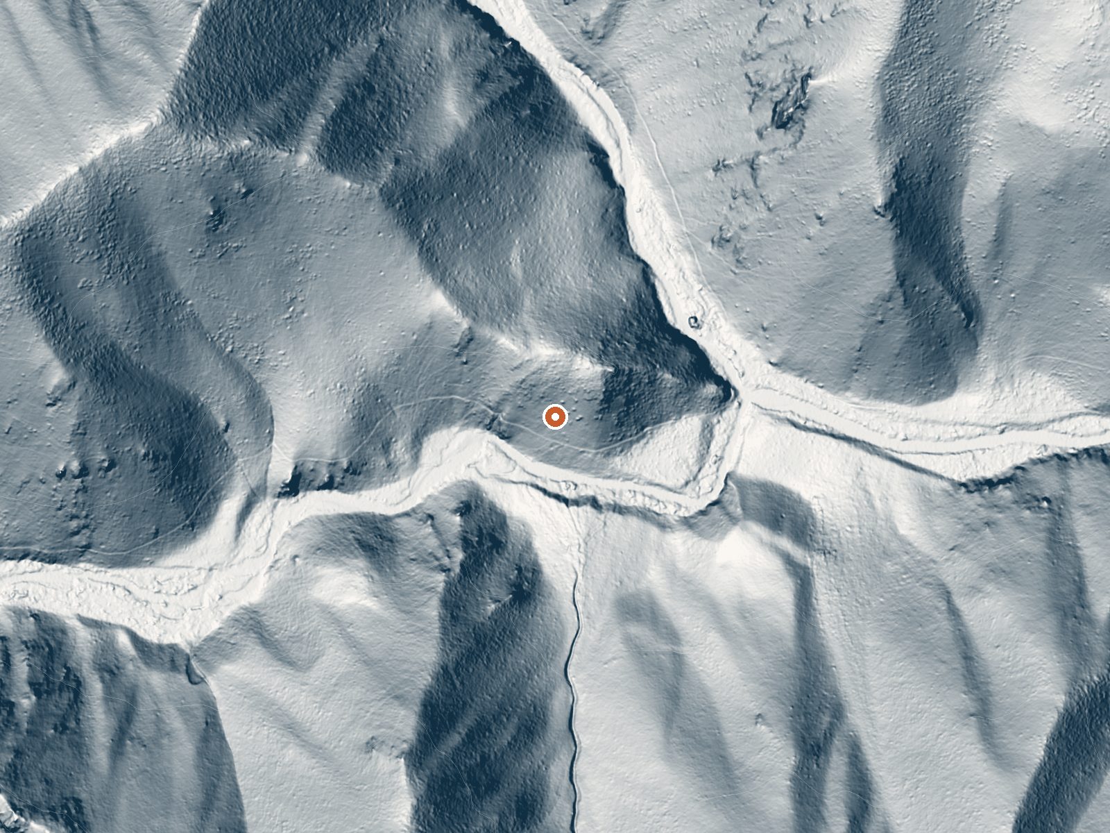 LiDAR bare-earth view of the same ground around Pistol Creek Hot Springs