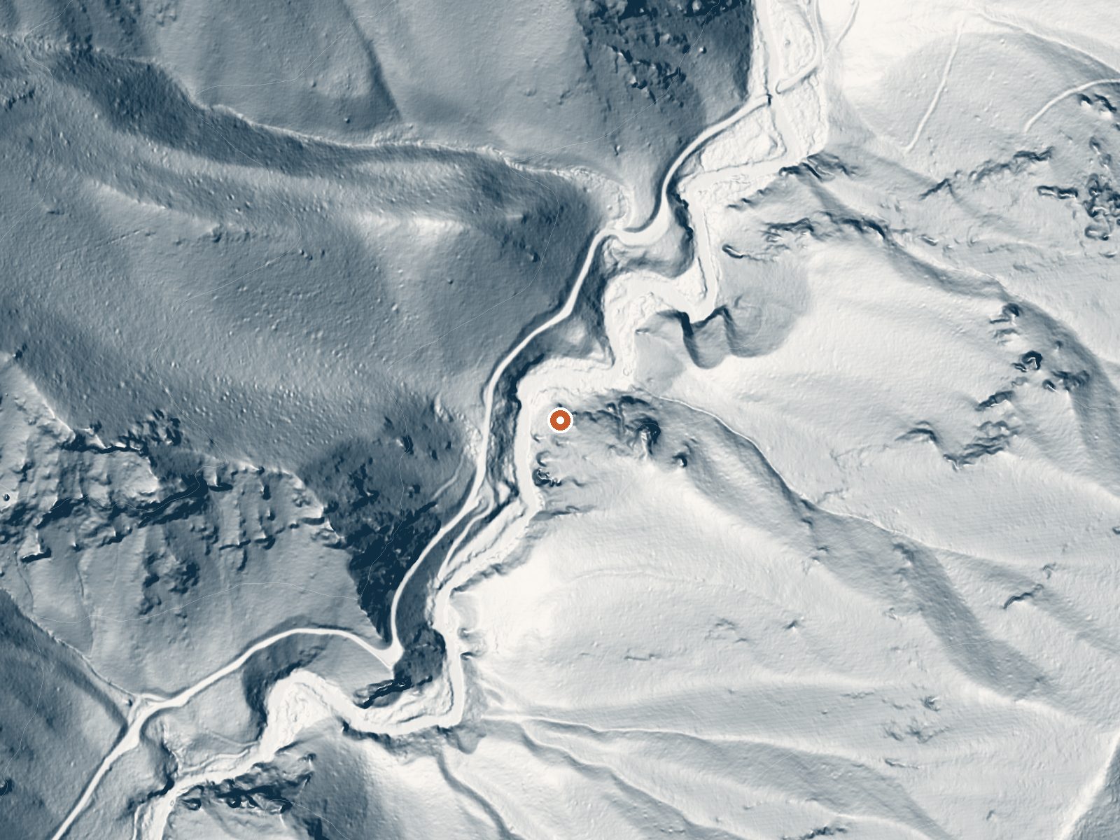 LiDAR bare-earth view of the same ground around Queens River Hot Spring