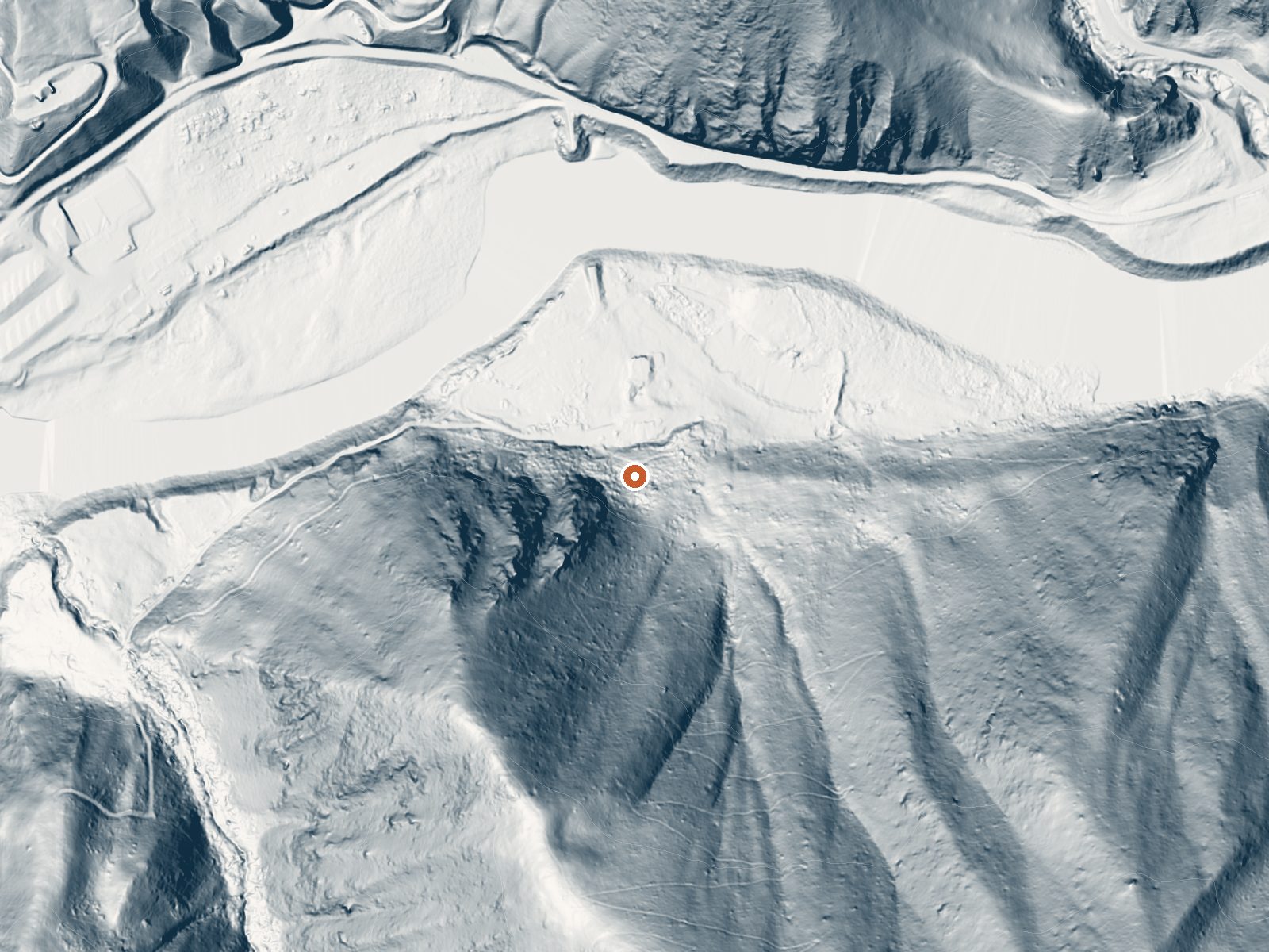 LiDAR bare-earth view of the same ground around Riggins Hot Springs