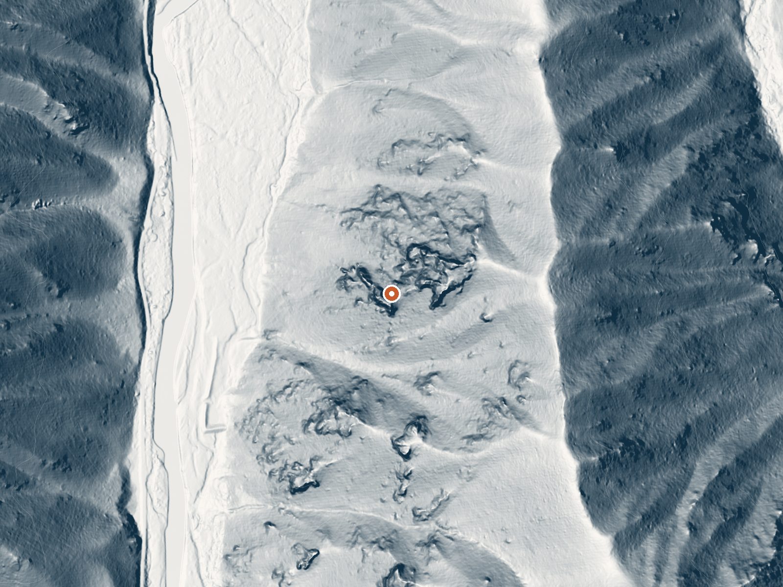 LiDAR bare-earth view of the same ground around Lightfoot Hot Springs