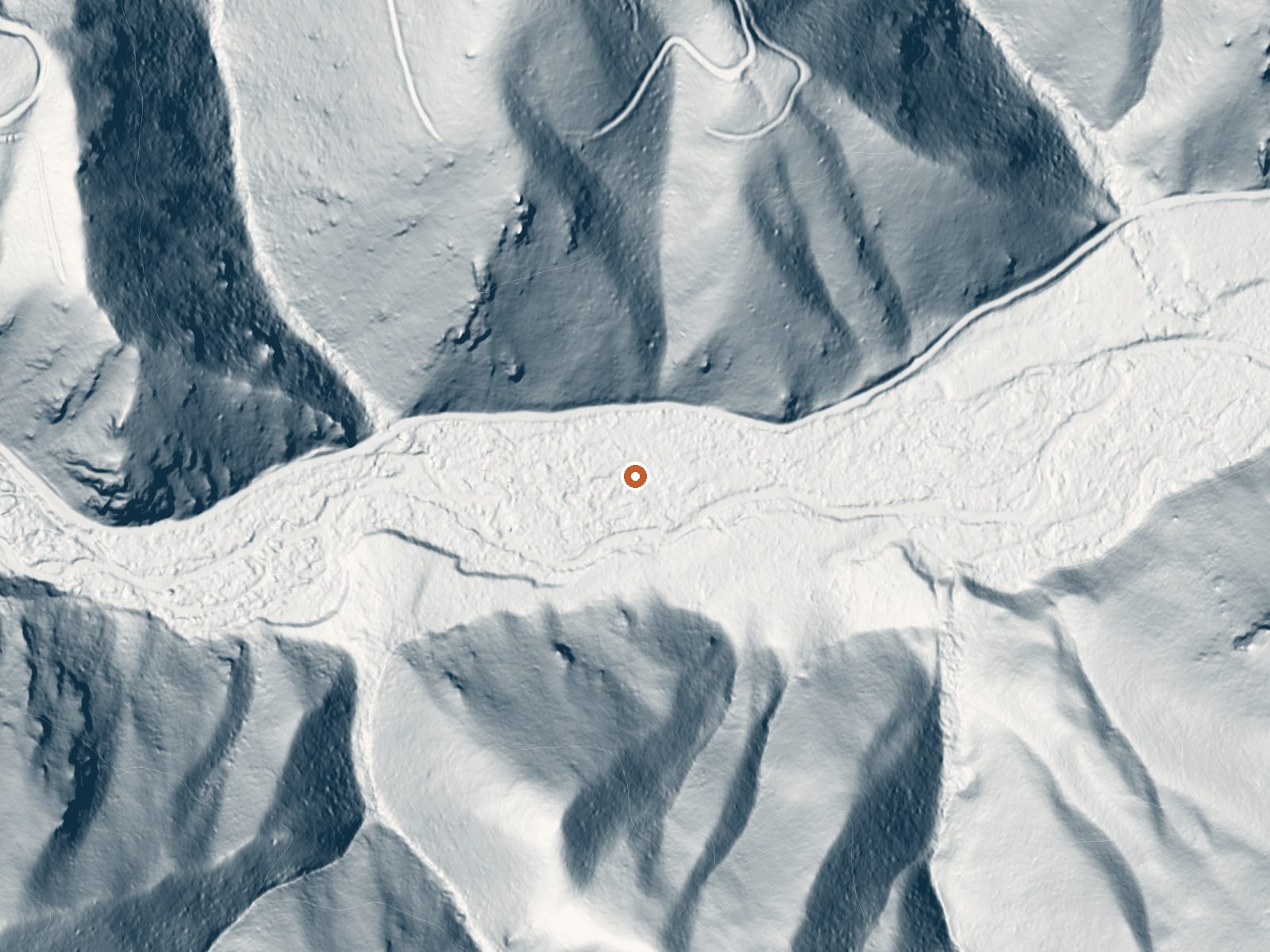 LiDAR bare-earth view of the same ground around Blue Joint Hot Springs 2