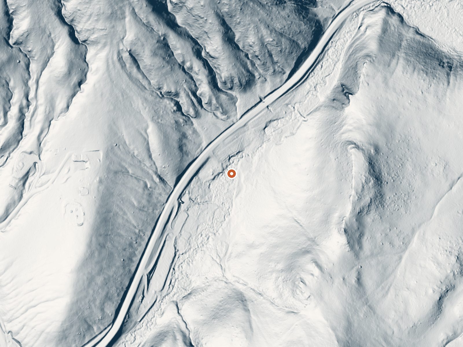 LiDAR bare-earth view of the same ground around Norris Hot Springs