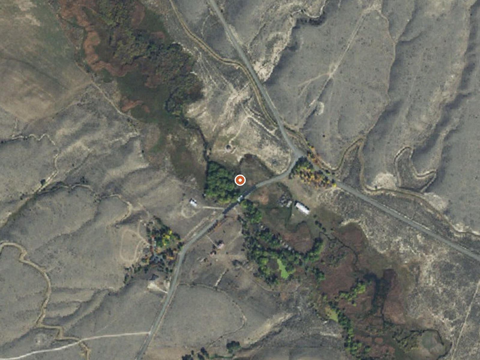 Aerial view of the ground around Pipestone Hot Springs