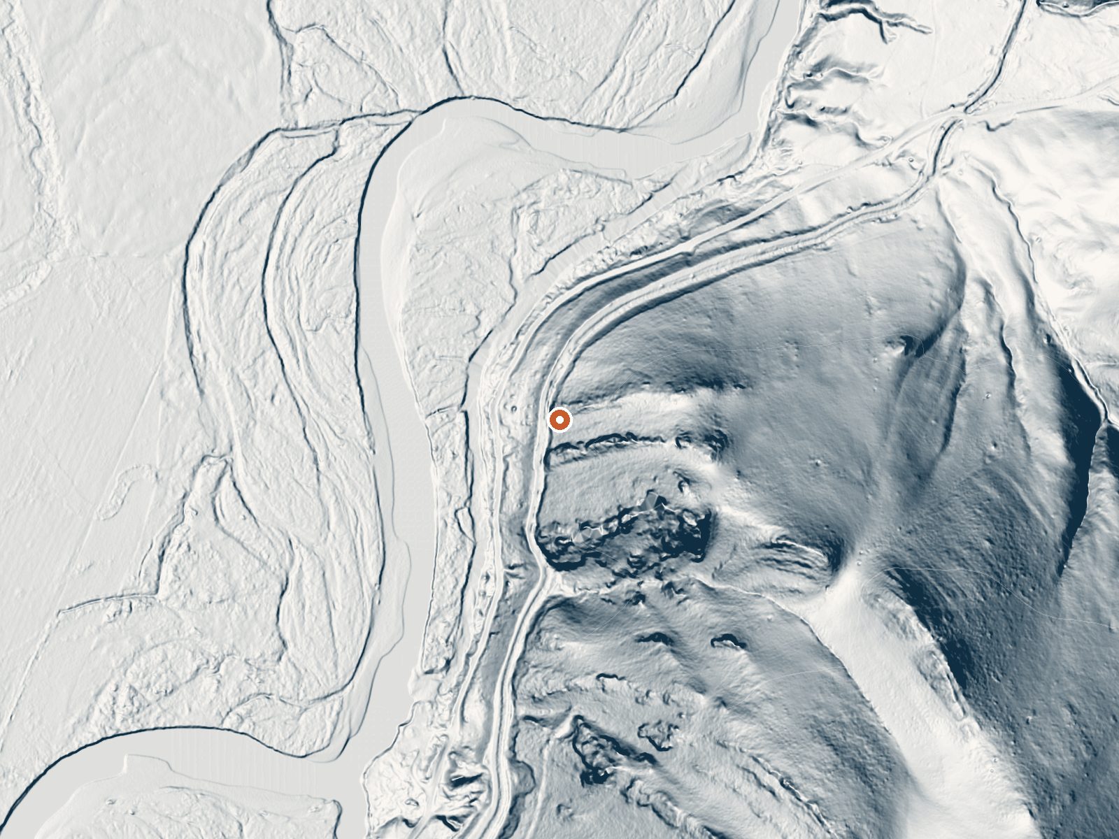 LiDAR bare-earth view of the same ground around Renova Hot Springs