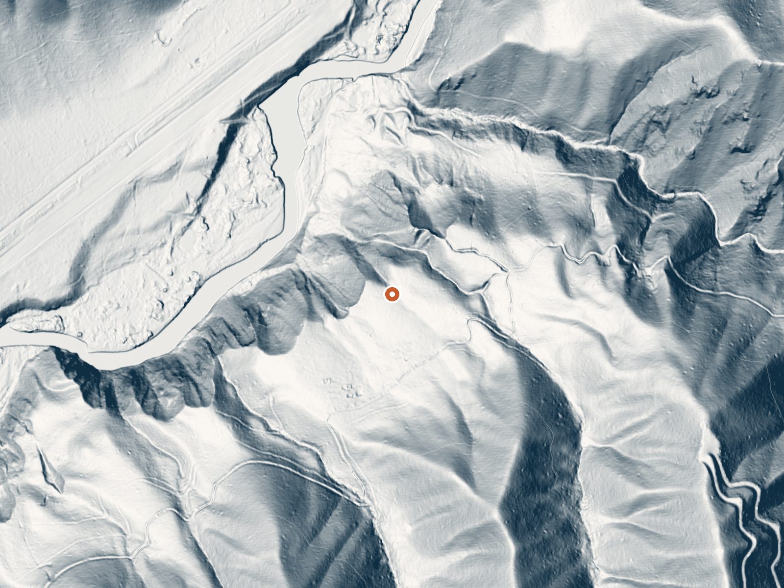 LiDAR bare-earth view of the same ground around Weatherby Hot Spring