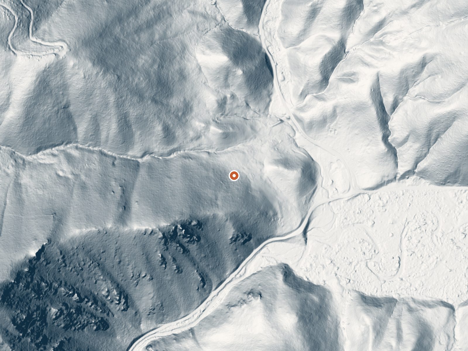 LiDAR bare-earth view of the same ground around Worswick Hot Springs