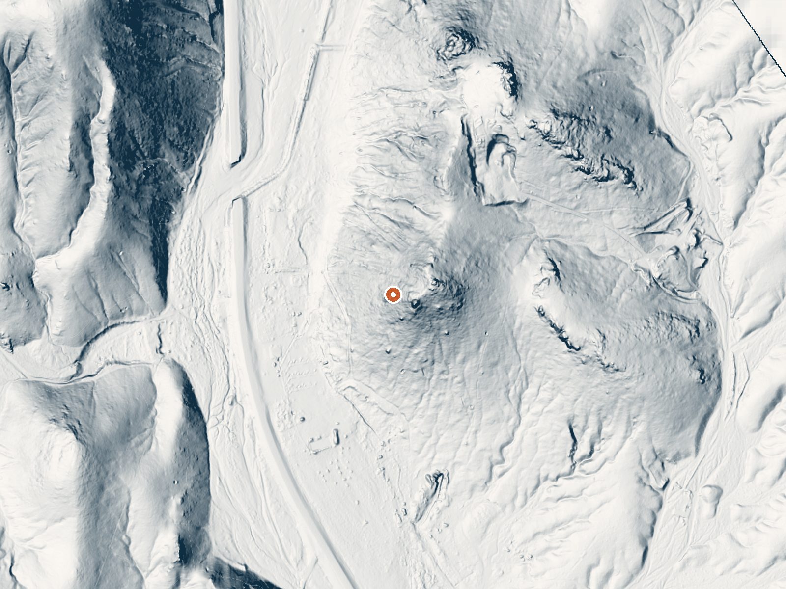 LiDAR bare-earth view of the same ground around Hicks Hot Springs