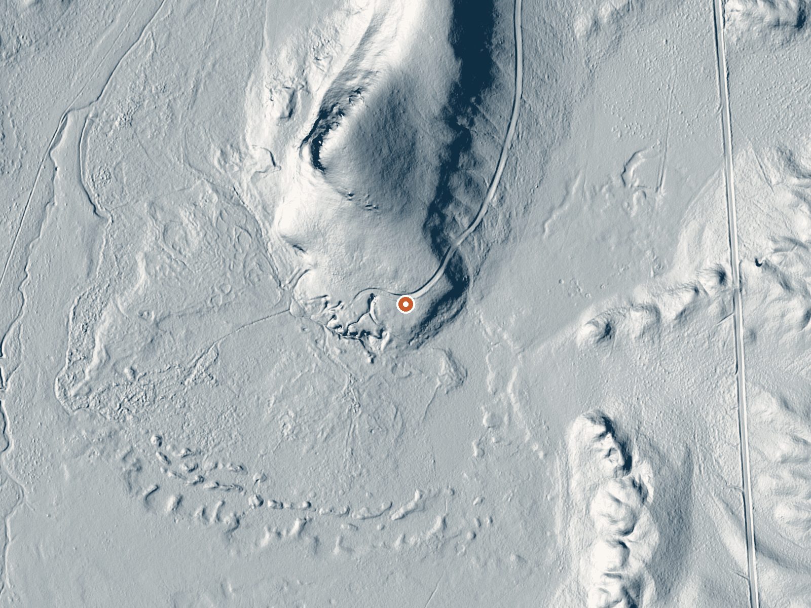 LiDAR bare-earth view of the same ground around Potts Ranch Hot Springs