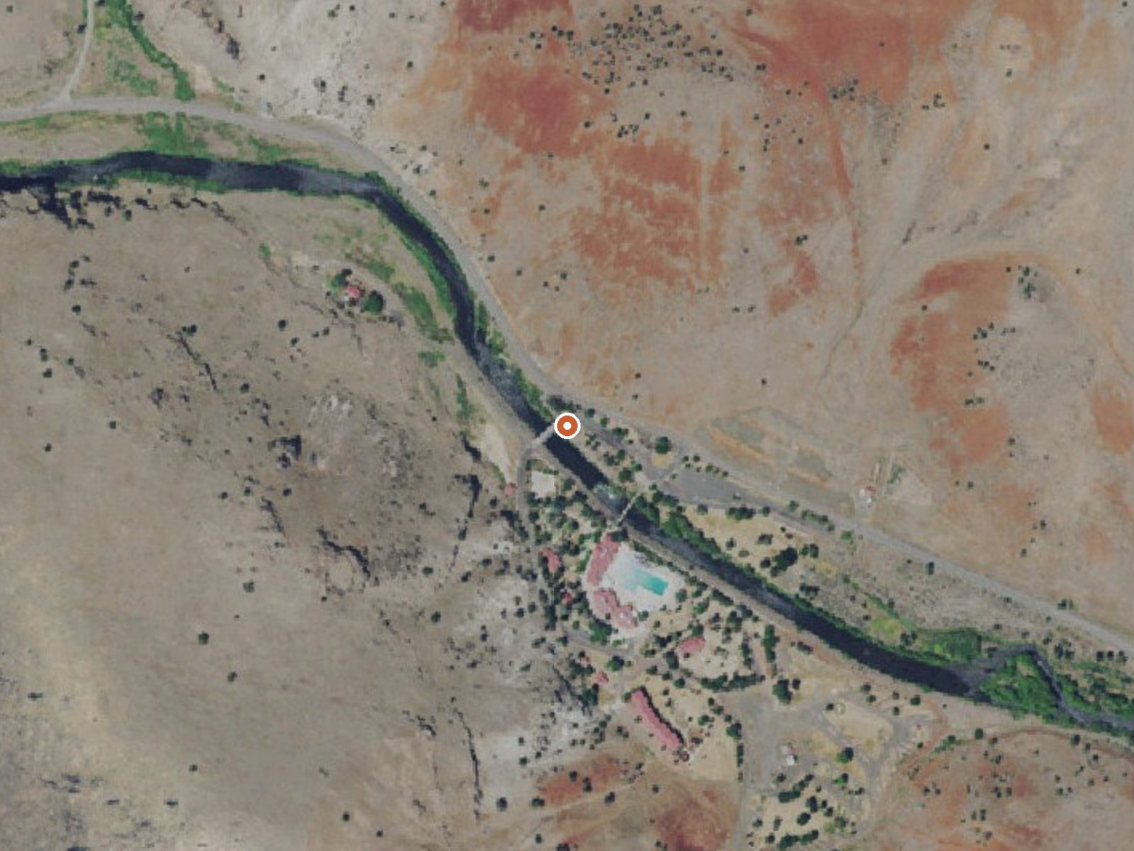Aerial view of the ground around Kahneeta Hot Springs
