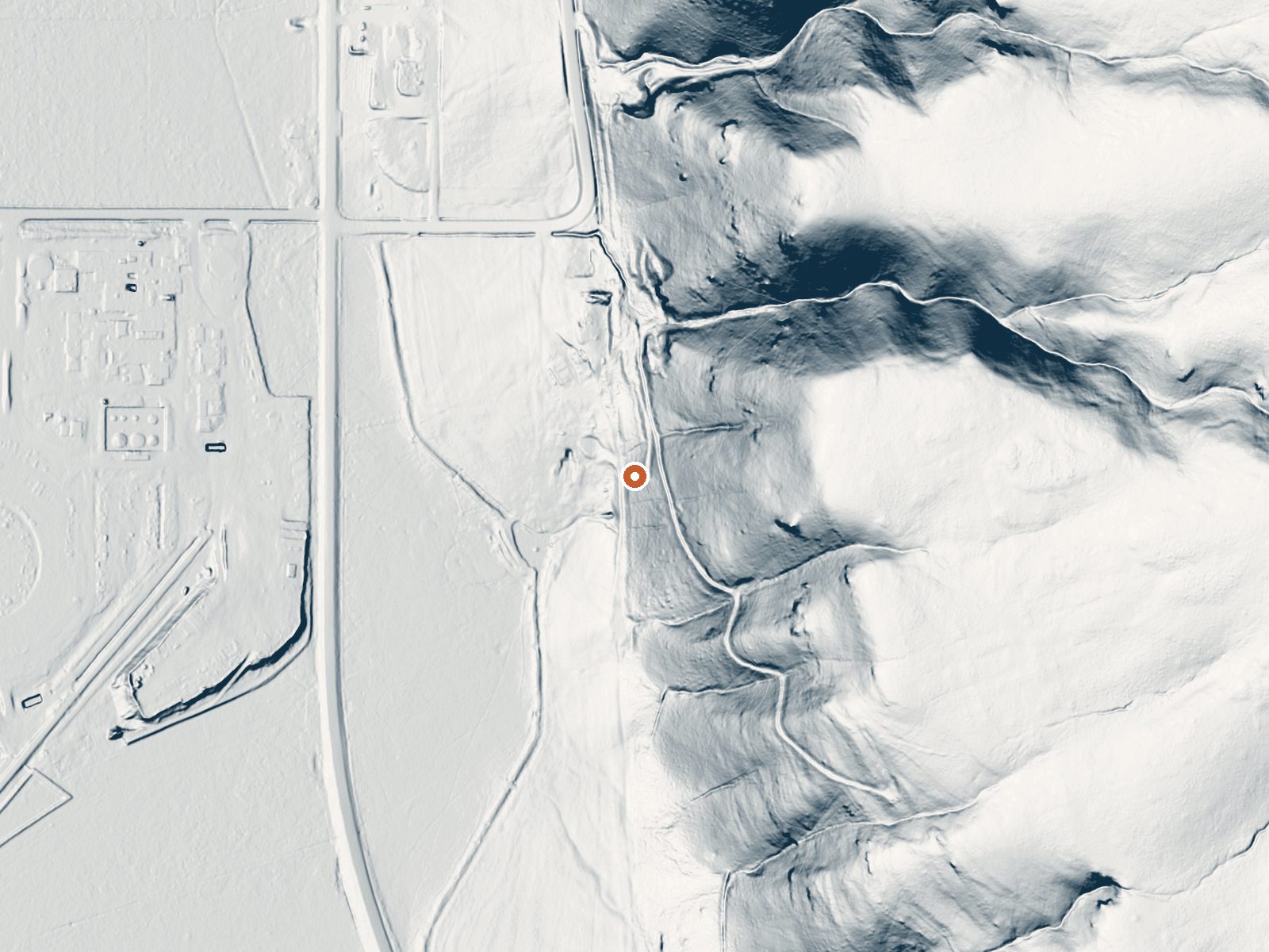 LiDAR bare-earth view of the same ground around Leithead Hot Spring