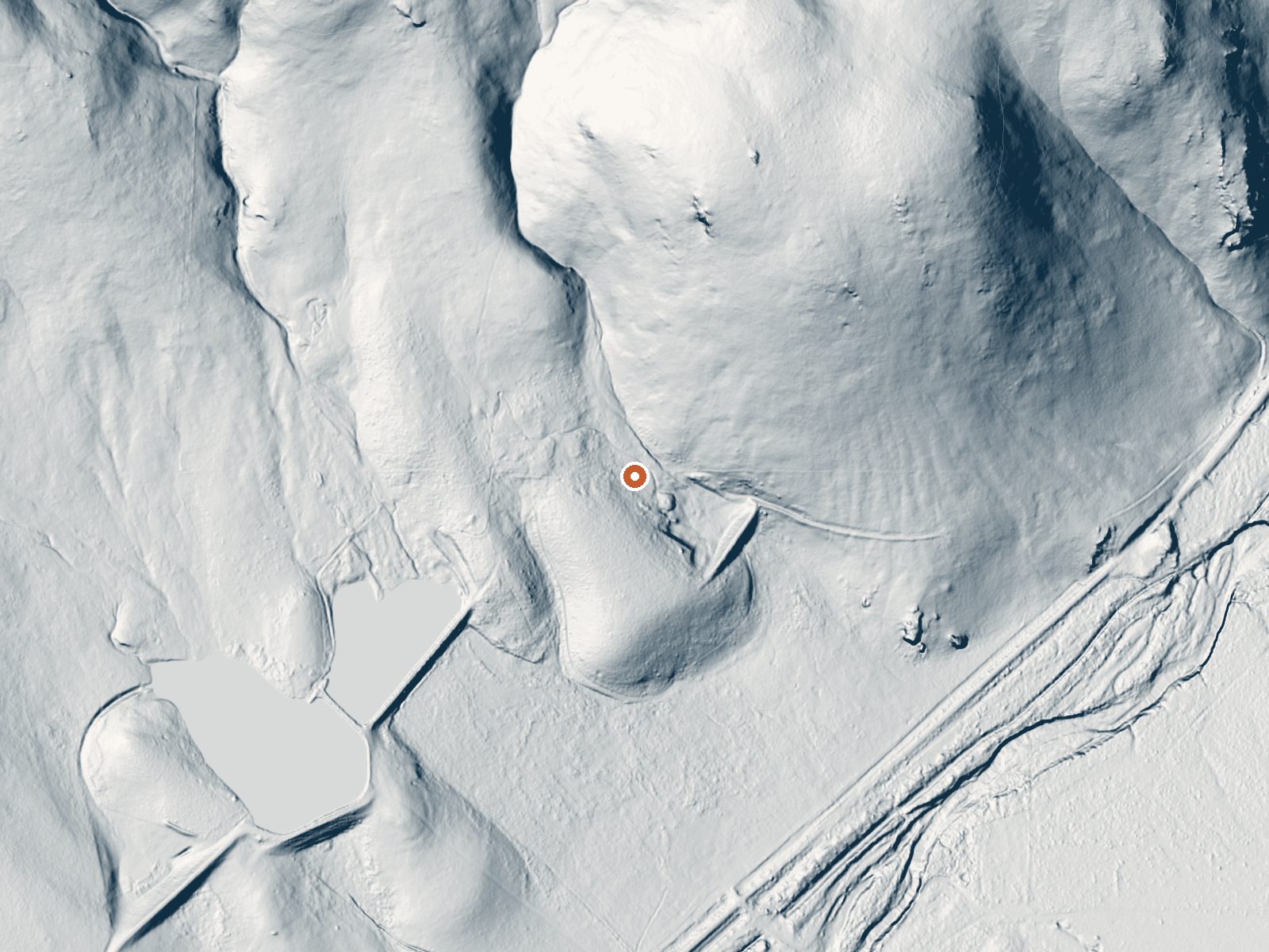 LiDAR bare-earth view of the same ground around Luce Hot Springs