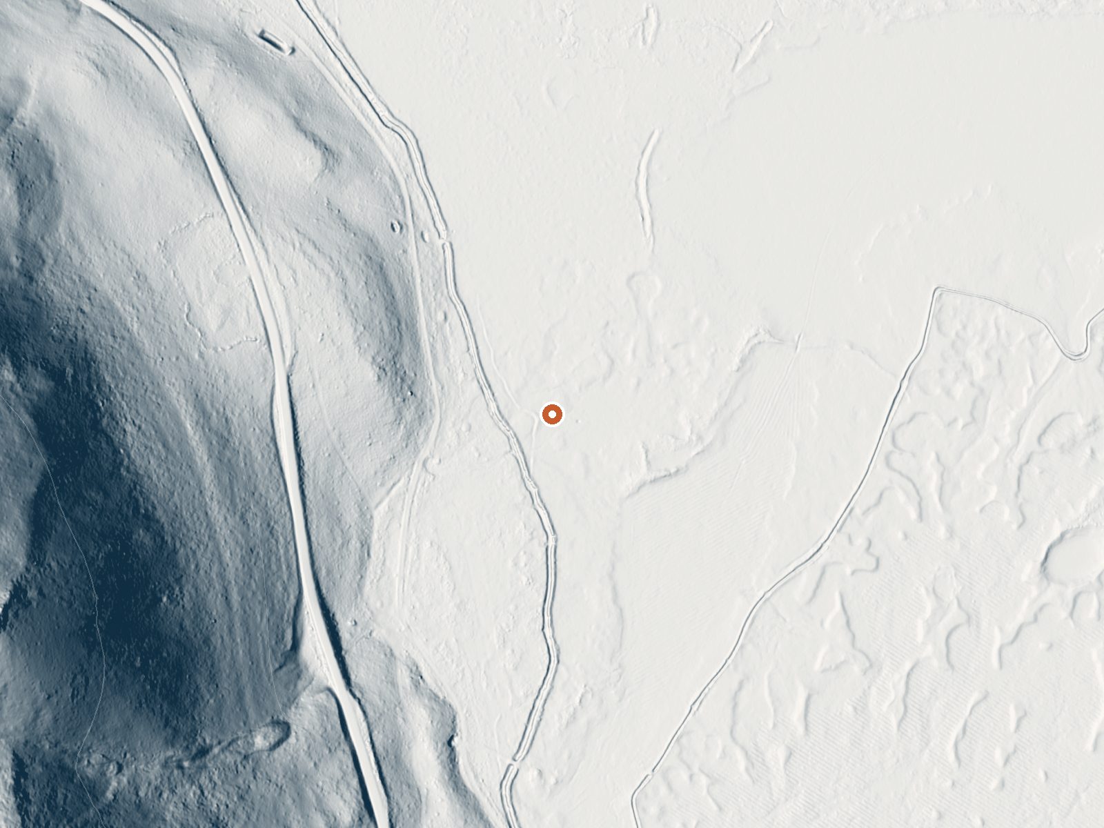LiDAR bare-earth view of the same ground around Moss Ranch Spring