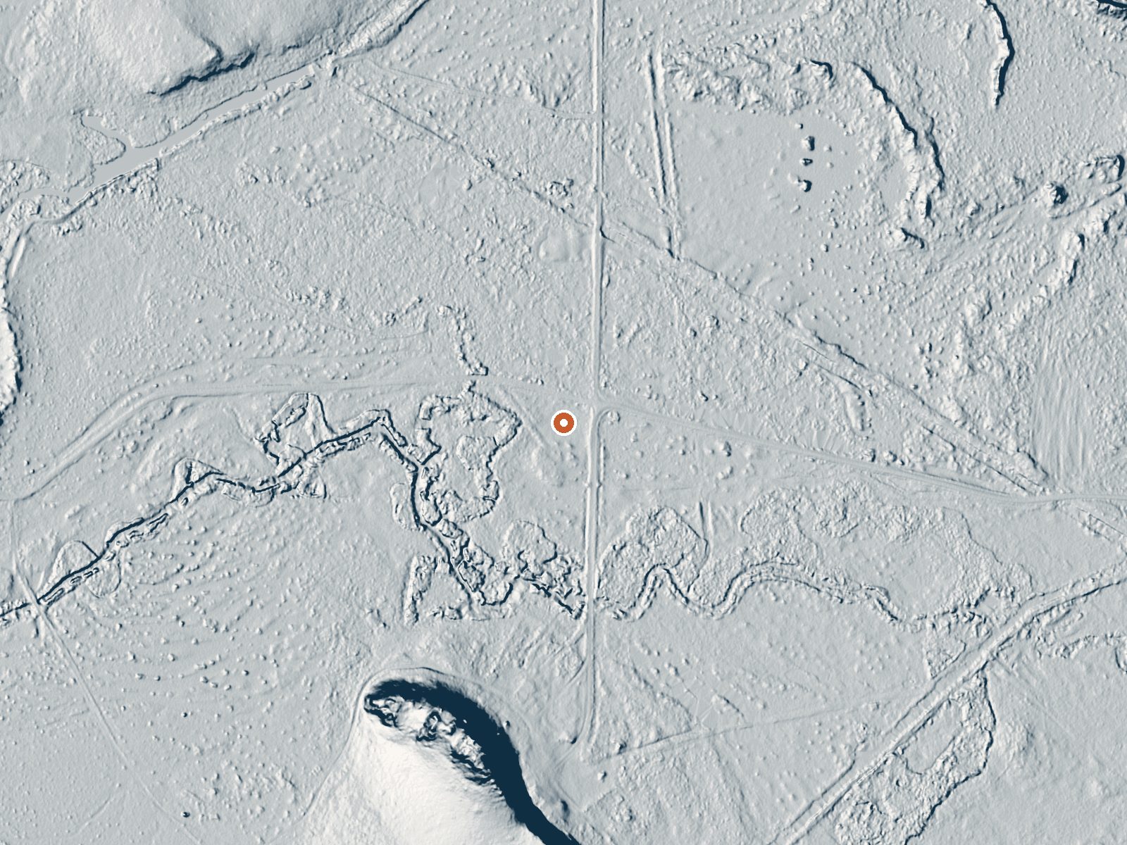 LiDAR bare-earth view of the same ground around Double O Barnyard Spring