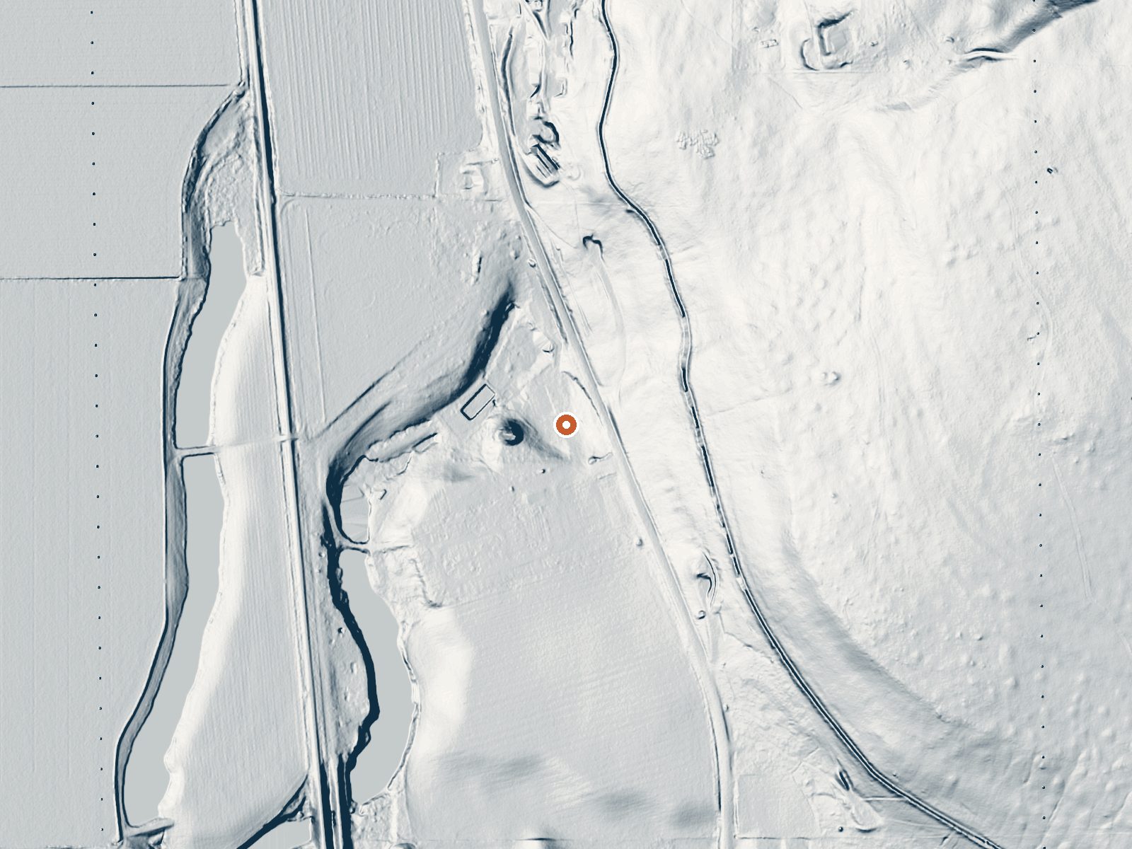 LiDAR bare-earth view of the same ground around Crystal (Madsens) Hot Springs