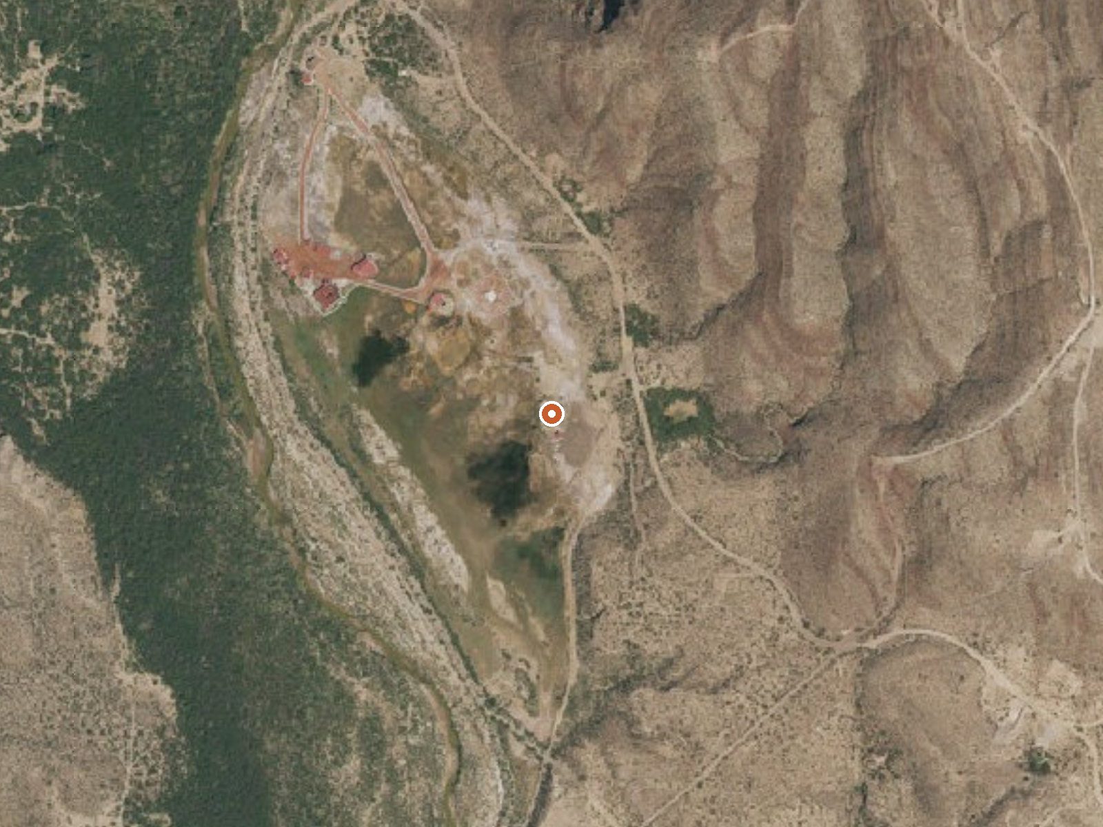 Aerial view of the ground around Indian Hot Springs