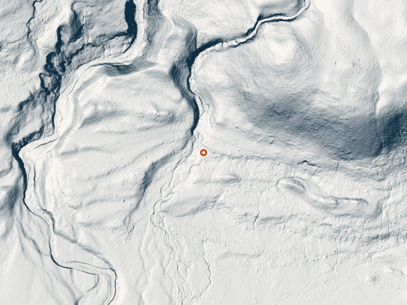 LiDAR bare-earth view of the same ground around Boundary Creek Hot Springs