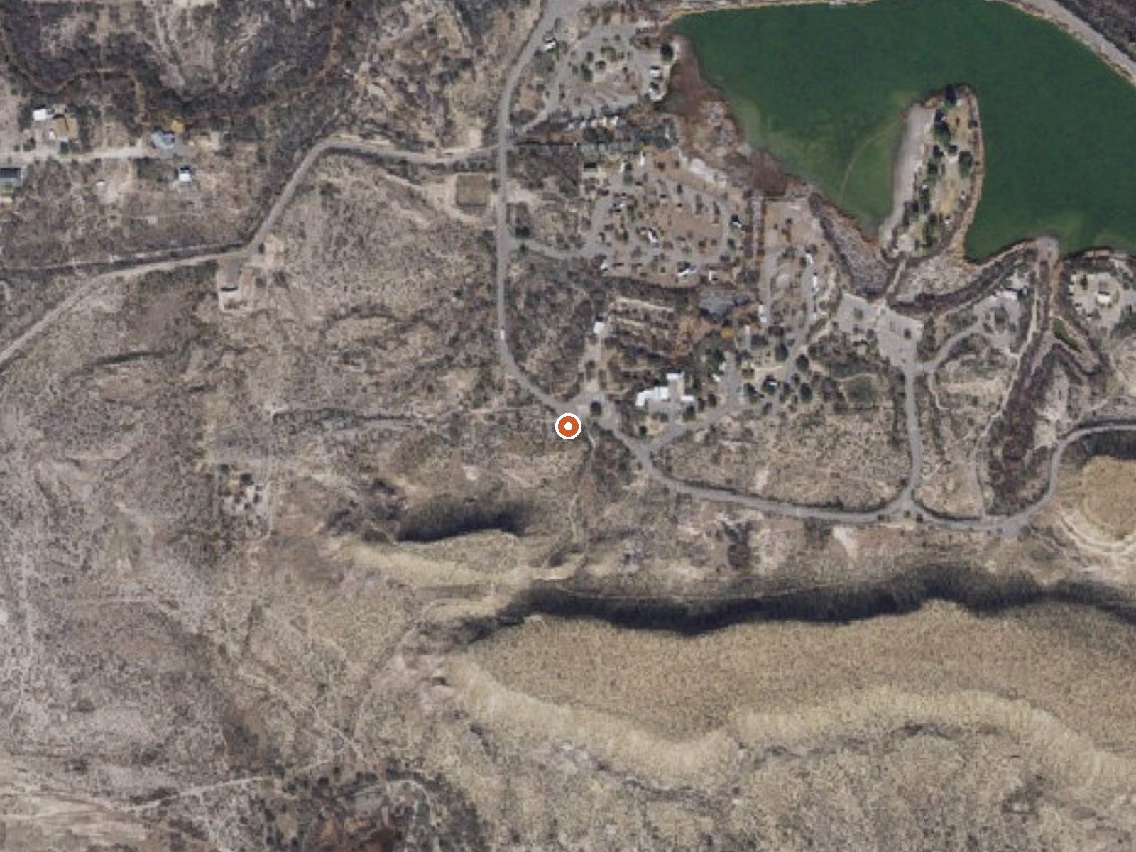 Aerial view of the ground around Roper Lake State Park Hot Spring