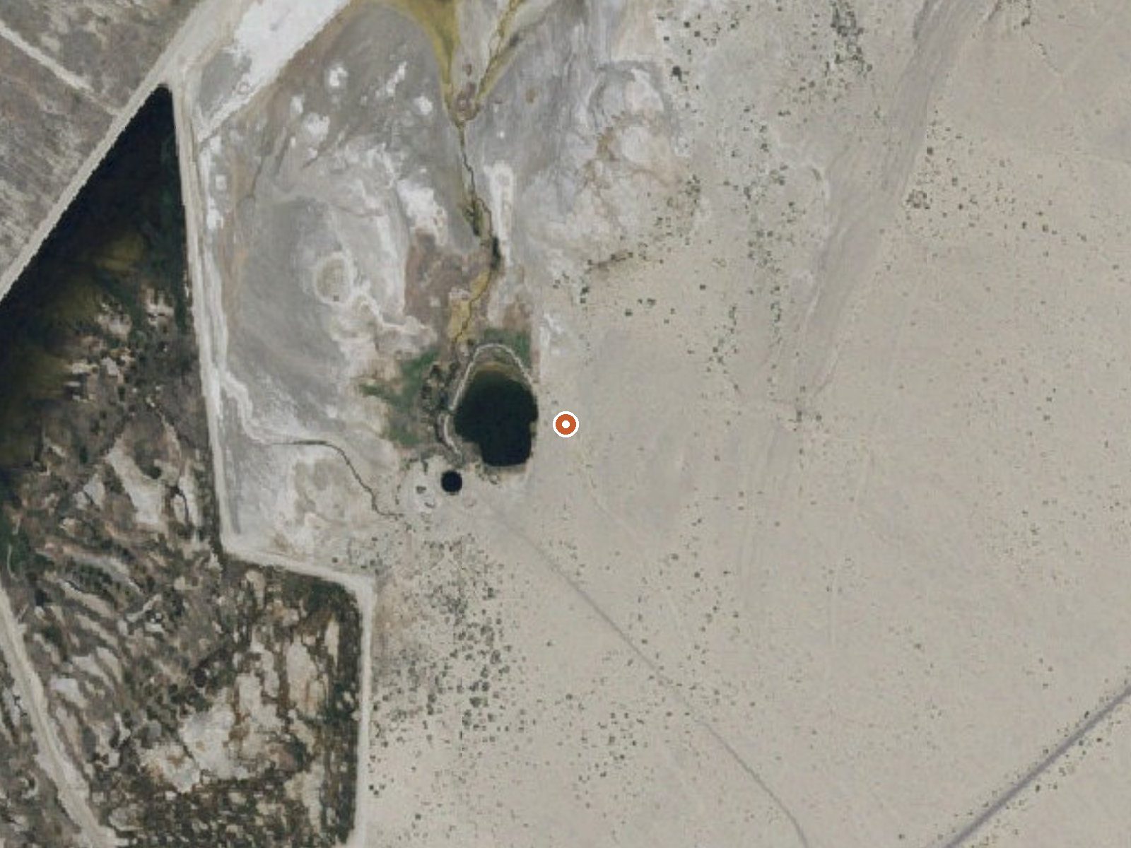 Aerial view of the ground around Dirty Socks Hot Spring