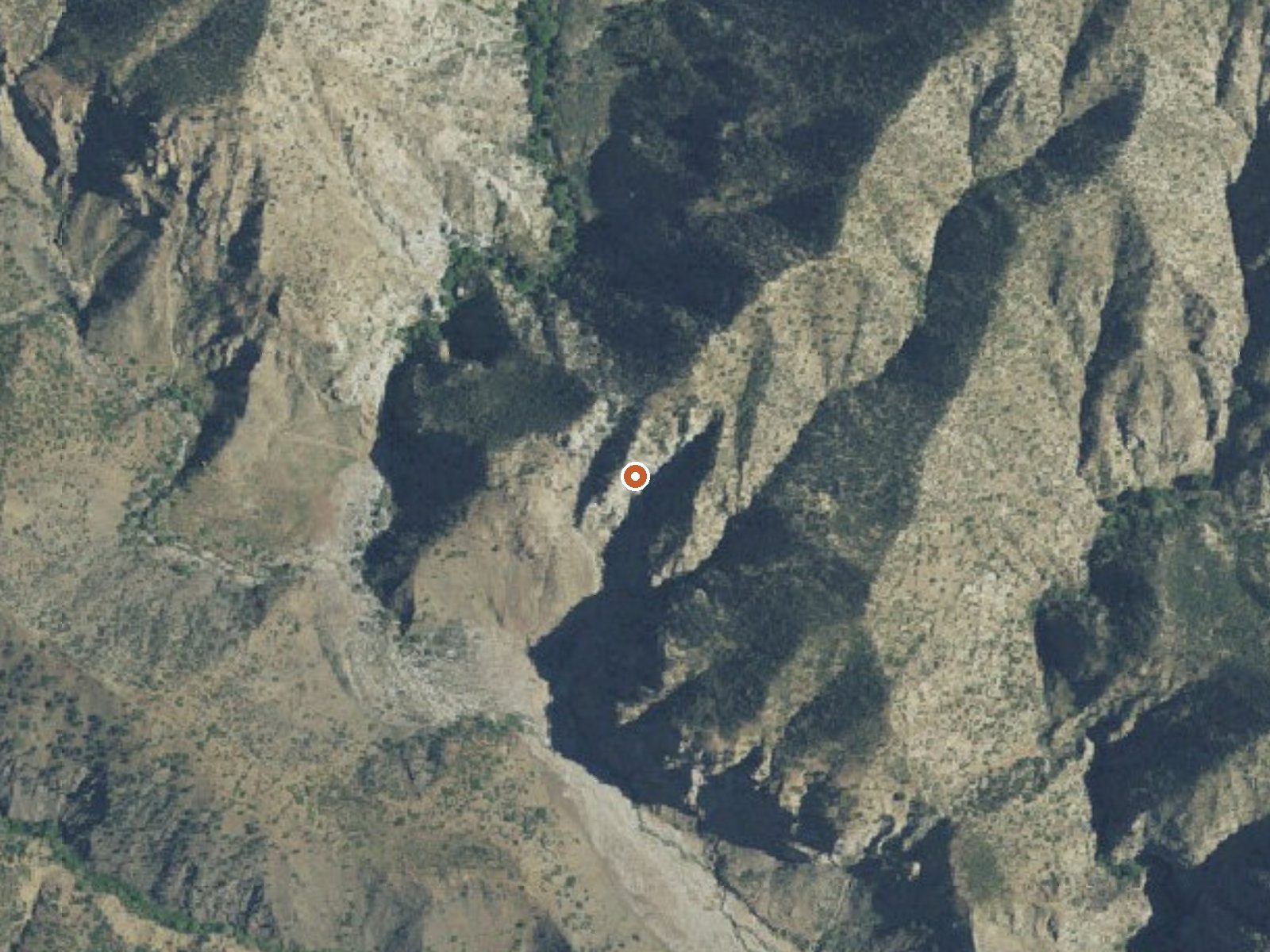 Aerial view of the ground around Sespe Hot Springs
