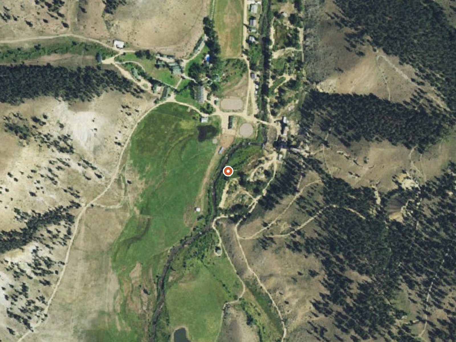 Aerial view of the ground around Wagon Wheel Gap Hot Springs