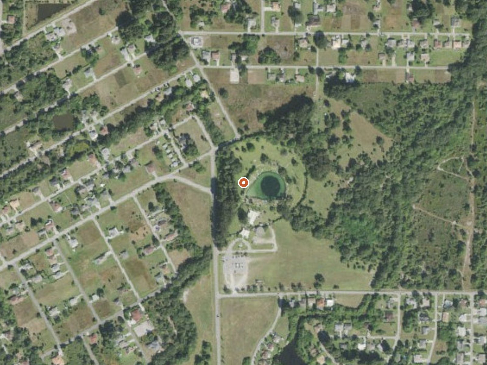 Aerial view of the ground around Warm Mineral Springs (Big Salt Spr)