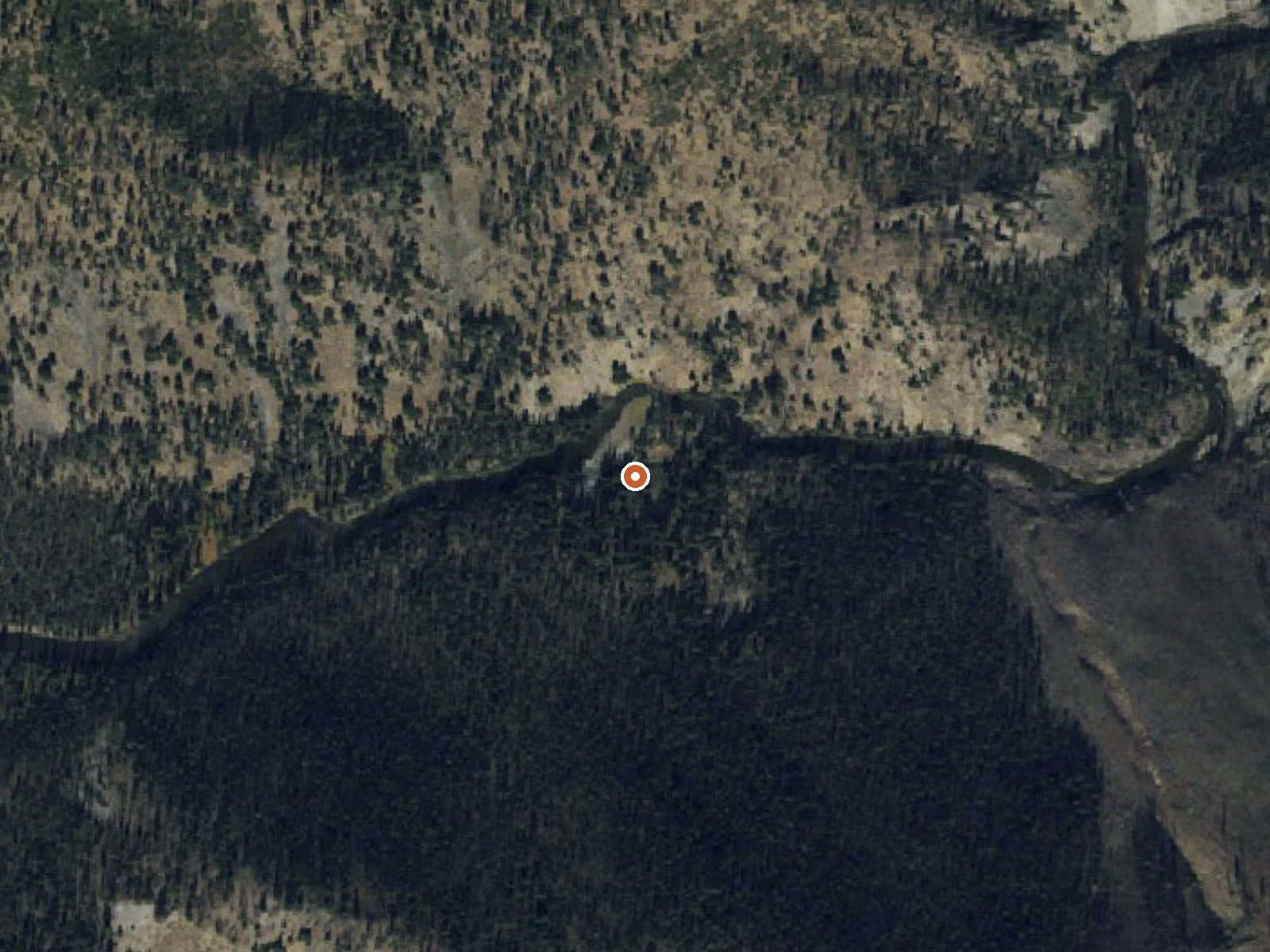 Aerial view of the ground around Bear Valley Hot Spring